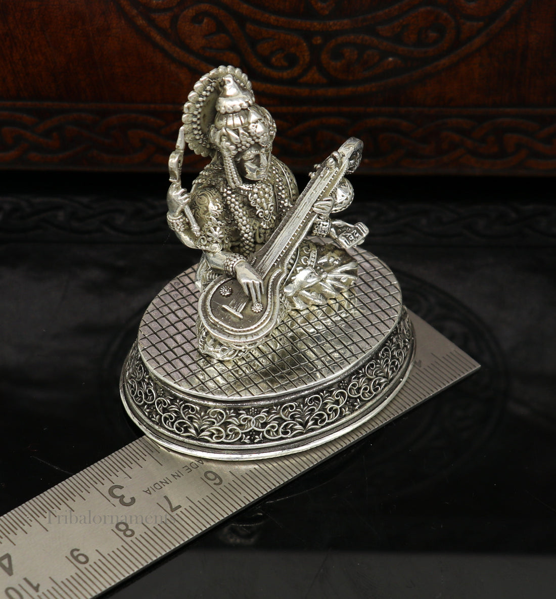 925 Sterling silver handmade customized Hindu idol Saraswati  sharda maa statue, puja article figurine,Diwali puja gift Articles art219 - TRIBAL ORNAMENTS