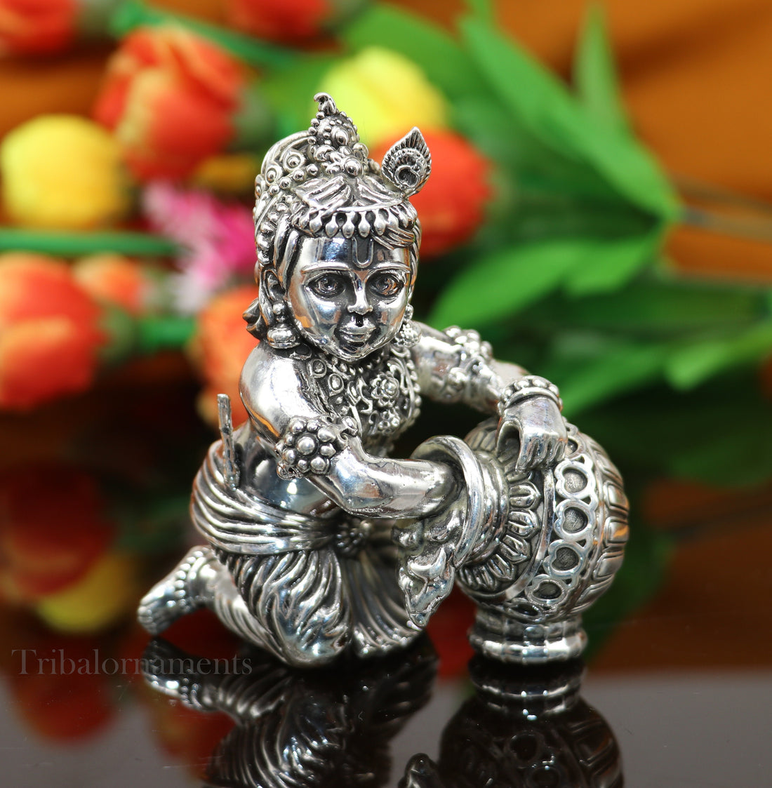 925 Sterling silver customized Idol Krishna Bal Gopal statue figurine, laddu gopal crawling Krishna sculpture, Makhan gopala statue art221 - TRIBAL ORNAMENTS