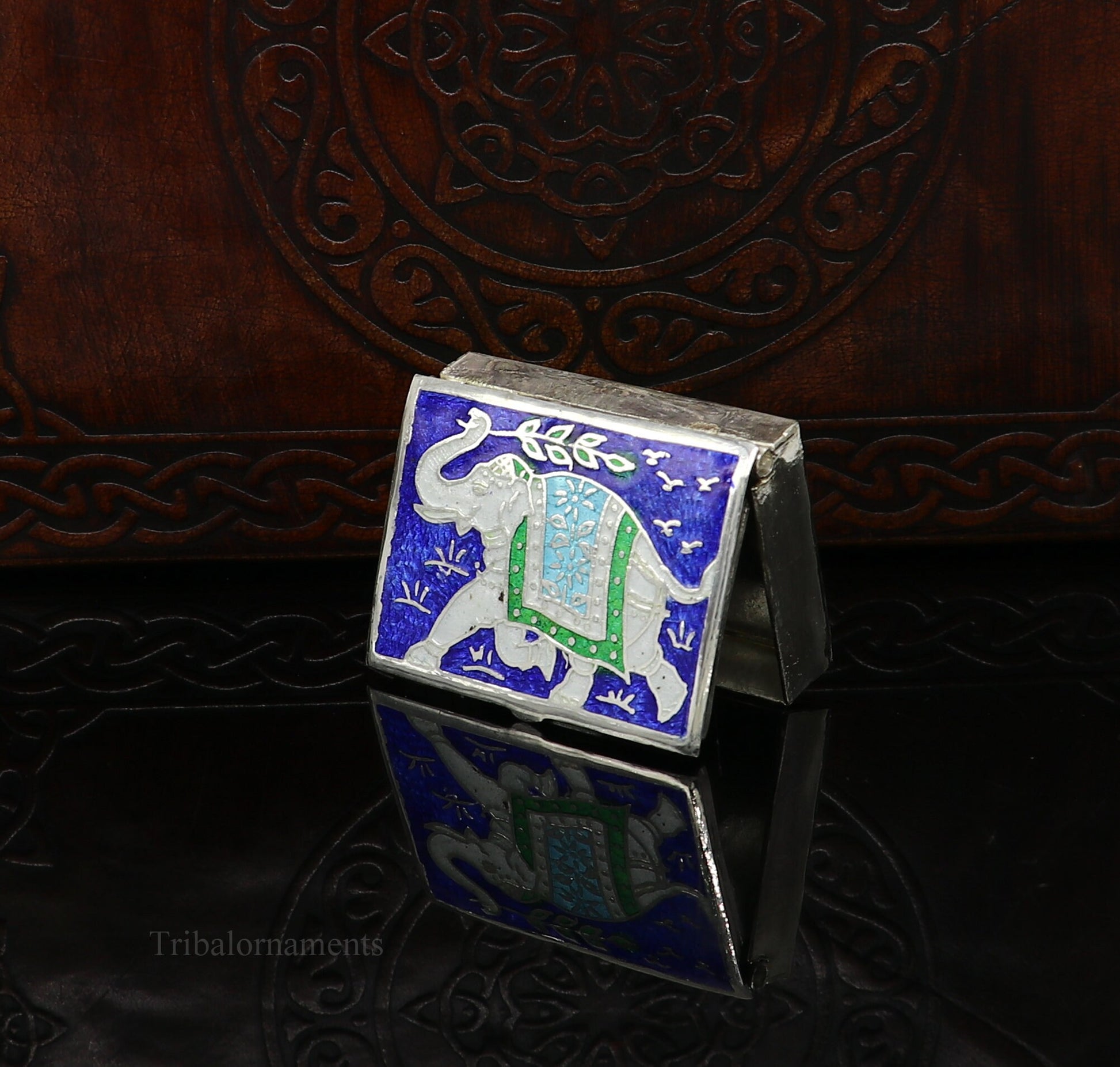 Gorgeous Handmade amazing design 925 solid silver trinket box excellent color enamel royal jewelry box cigar box stb215 - TRIBAL ORNAMENTS