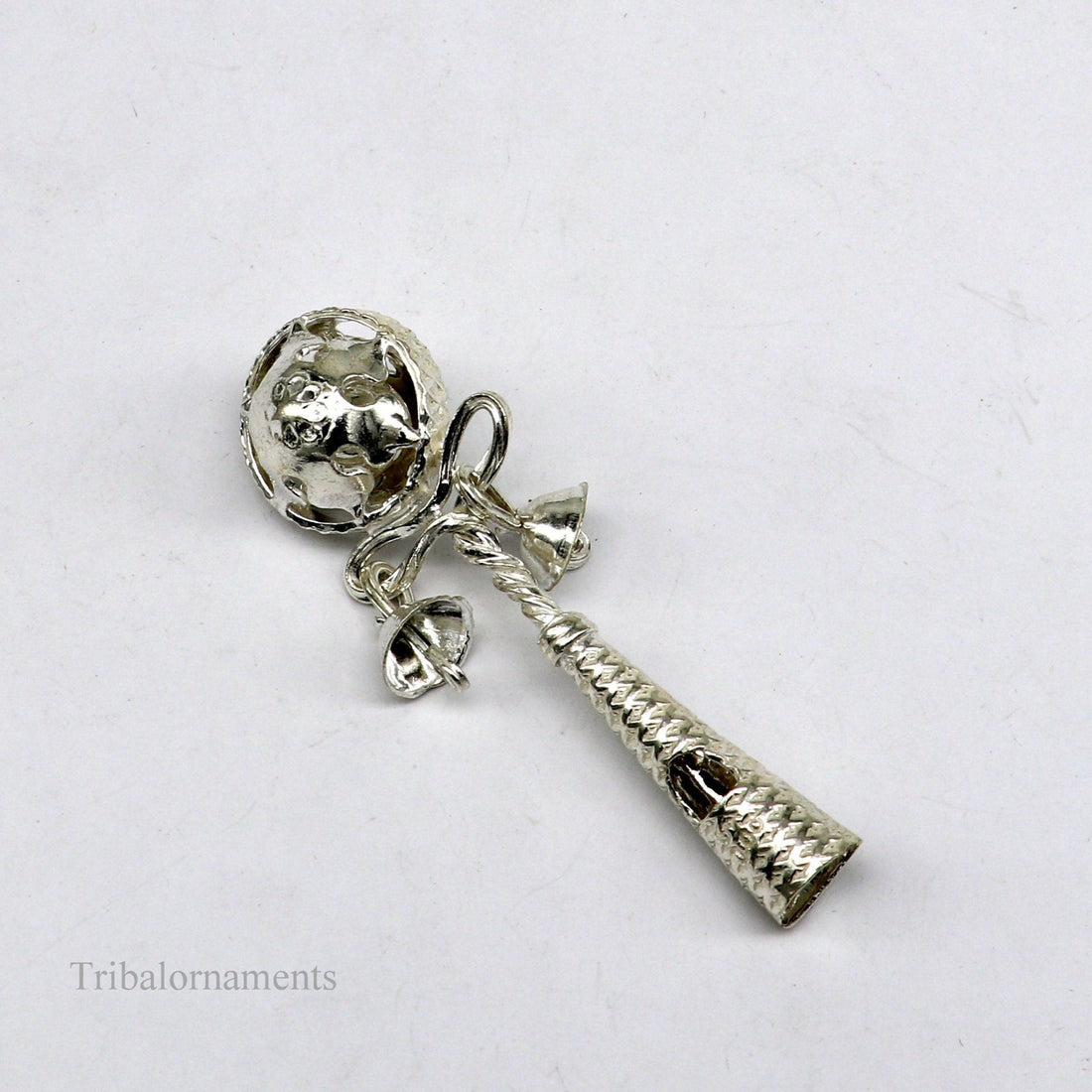 Solid sterling silver handmade design new born baby gifting bells toy, baby krishna gifting toy, silver whistle, silver temple article su407 - TRIBAL ORNAMENTS