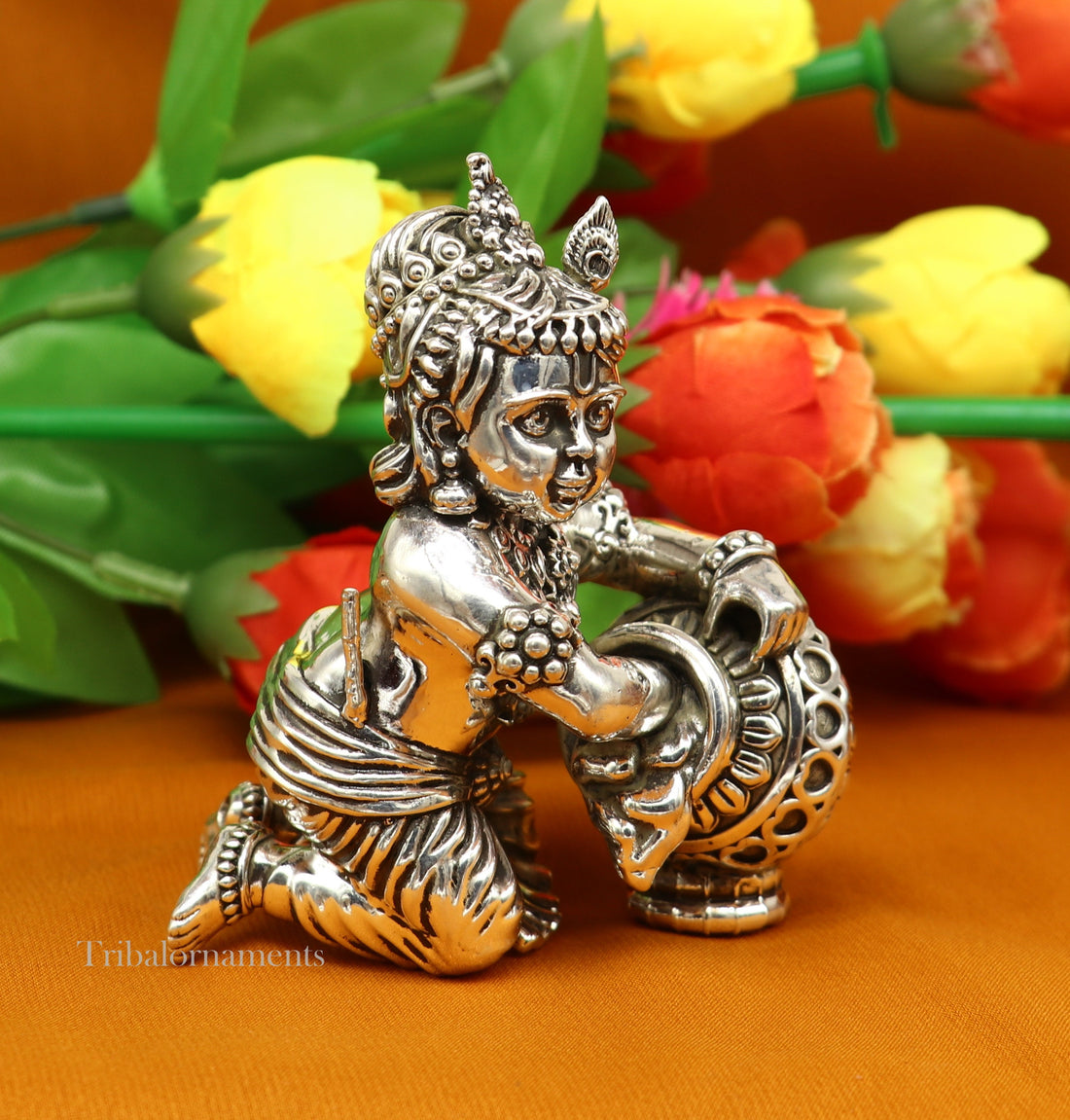 925 sterling silver crawling krishna, baby Krishna, Makhan Gopala,Laddu Gopal, child Krishna, God krishna statue for puja worshipping art222 - TRIBAL ORNAMENTS