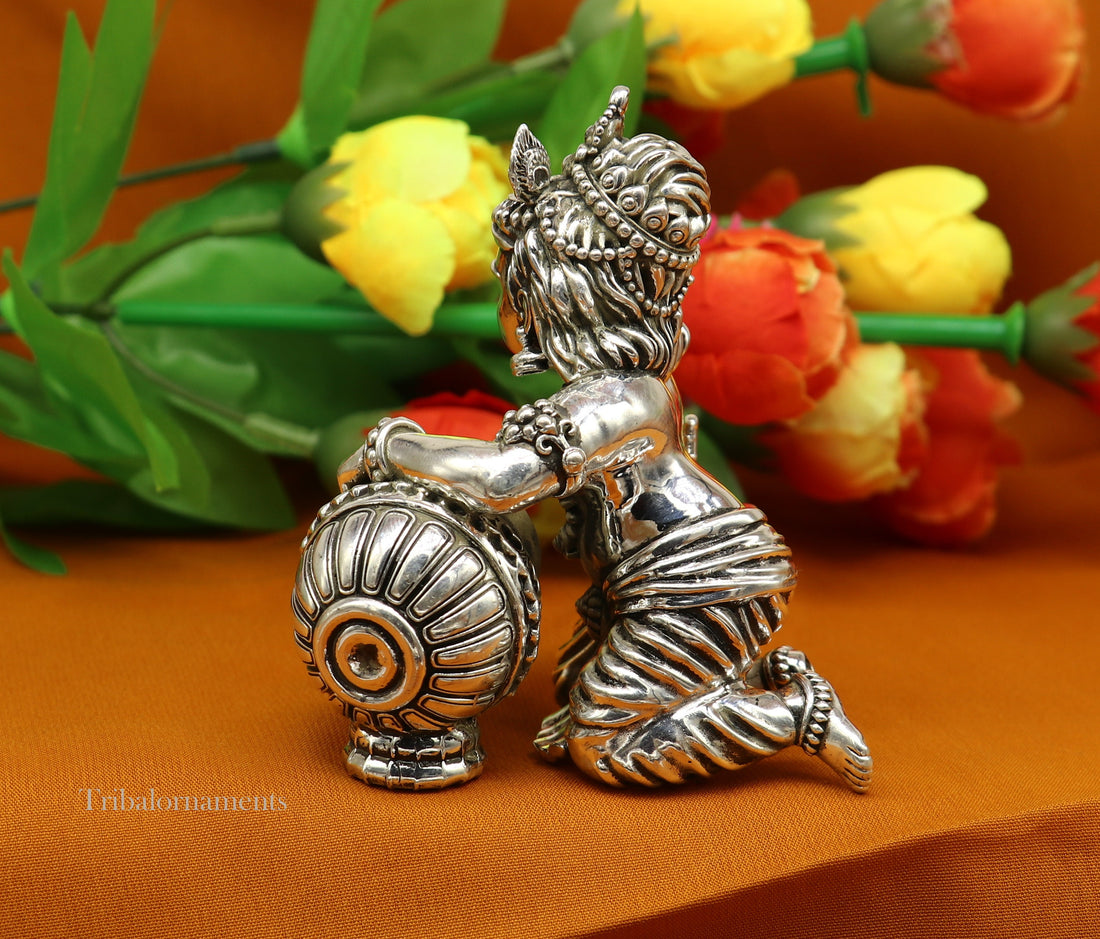 925 sterling silver crawling krishna, baby Krishna, Makhan Gopala,Laddu Gopal, child Krishna, God krishna statue for puja worshipping art222 - TRIBAL ORNAMENTS