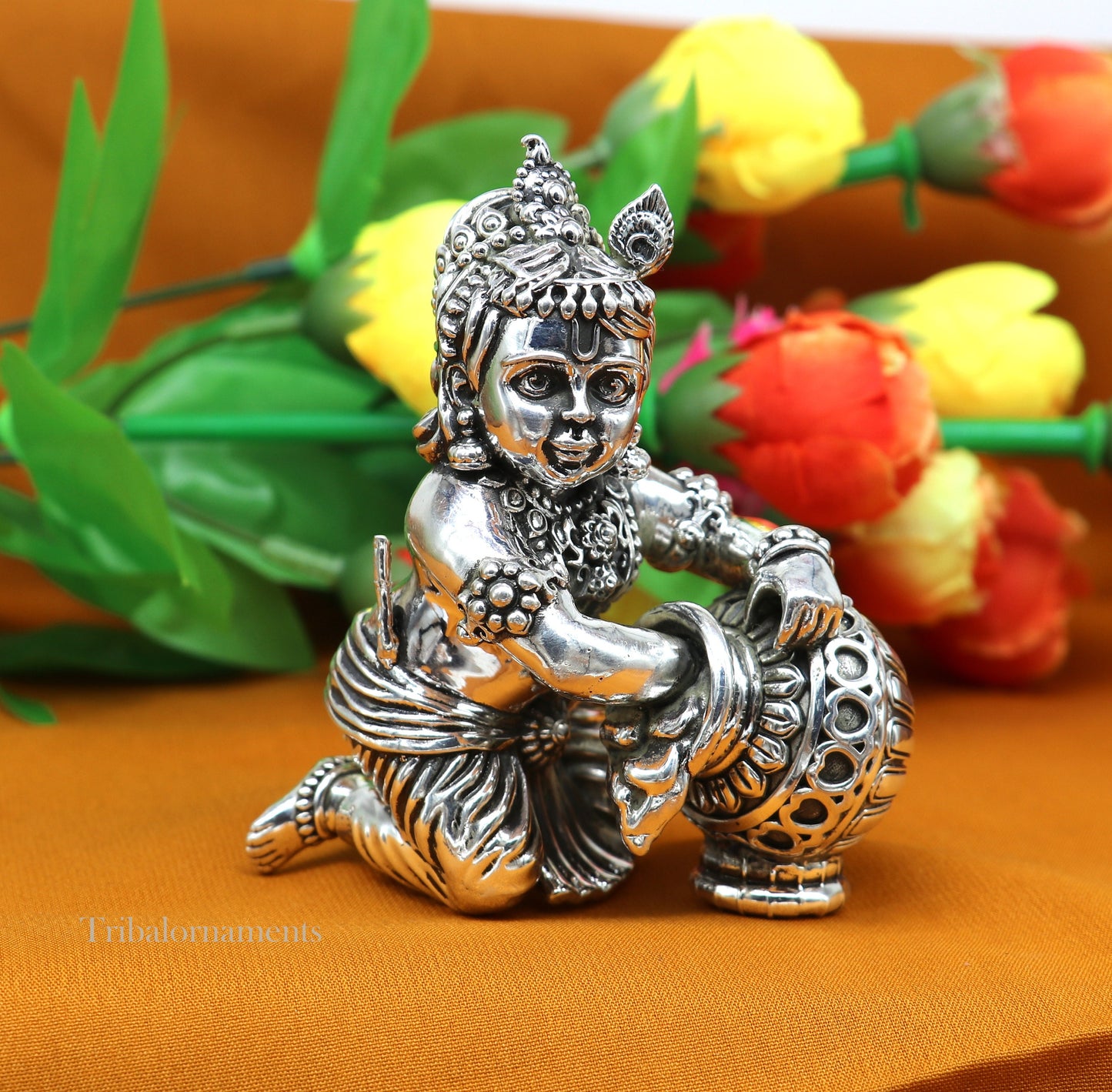 925 sterling silver crawling krishna, baby Krishna, Makhan Gopala,Laddu Gopal, child Krishna, God krishna statue for puja worshipping art222 - TRIBAL ORNAMENTS