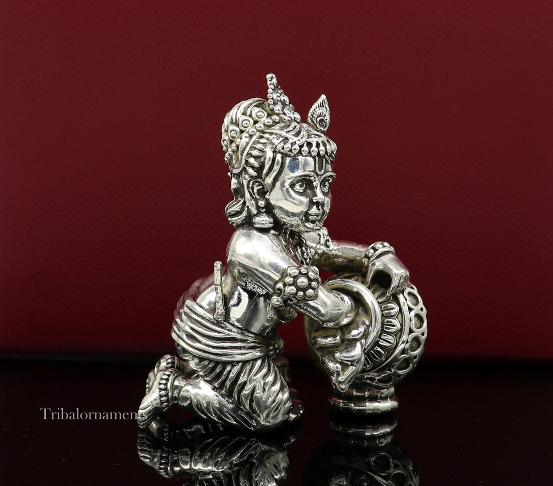 925 sterling silver crawling krishna, baby Krishna, Makhan Gopala,Laddu Gopal, child Krishna, God krishna statue for puja worshipping art222 - TRIBAL ORNAMENTS