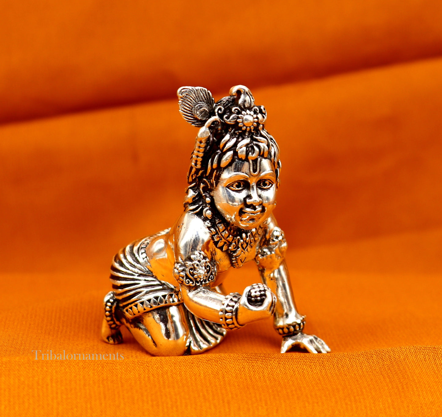 2" 925 silver handmade idol god little Krishna, Laddu Gopal, crawling Krishna small statue sculpture temple puja art, Diwali gift art231 - TRIBAL ORNAMENTS