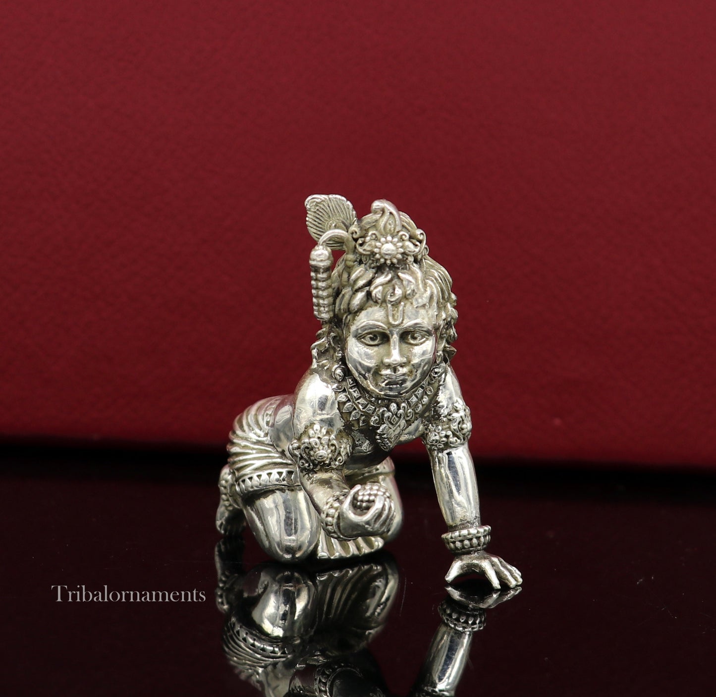 2" 925 silver handmade idol god little Krishna, Laddu Gopal, crawling Krishna small statue sculpture temple puja art, Diwali gift art231 - TRIBAL ORNAMENTS