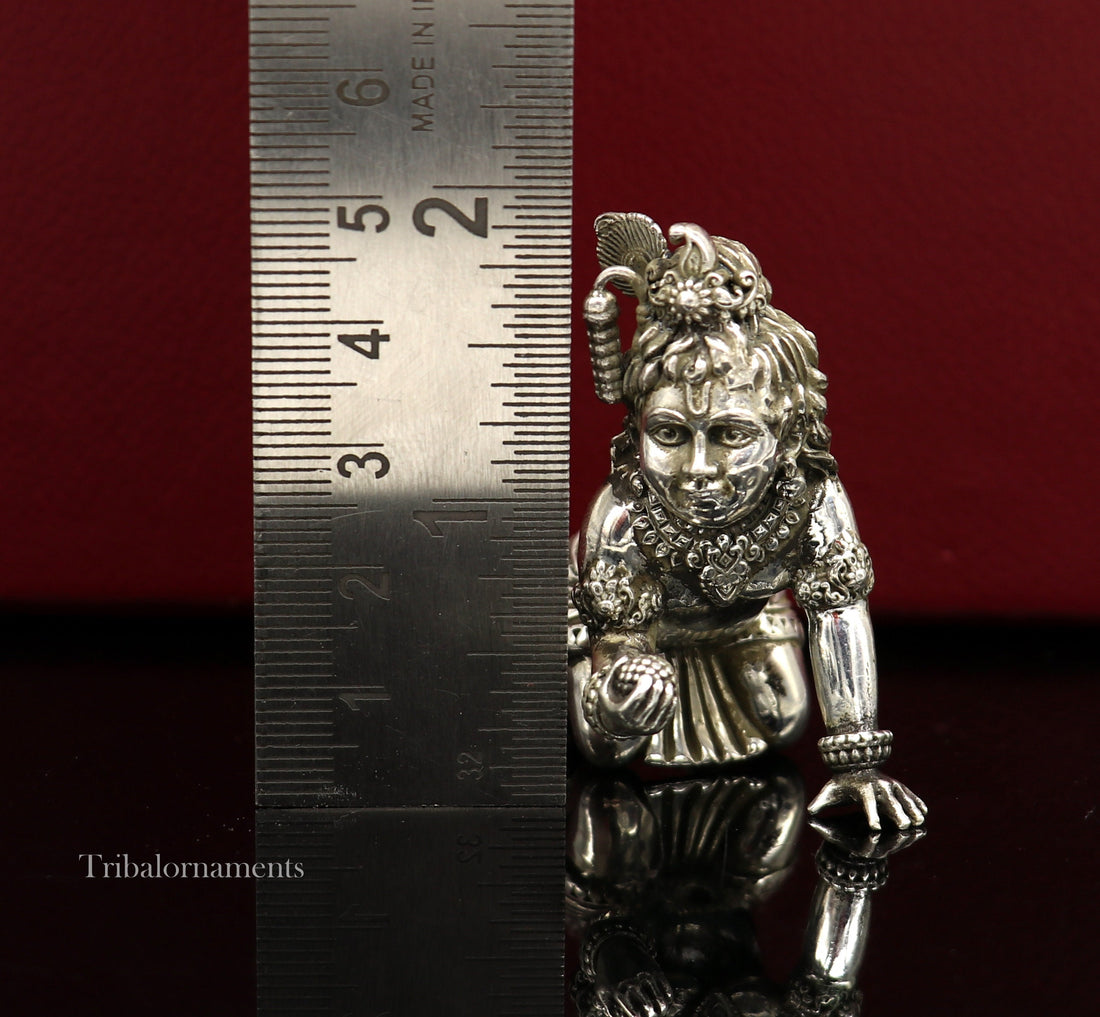 2" 925 silver handmade idol god little Krishna, Laddu Gopal, crawling Krishna small statue sculpture temple puja art, Diwali gift art231 - TRIBAL ORNAMENTS