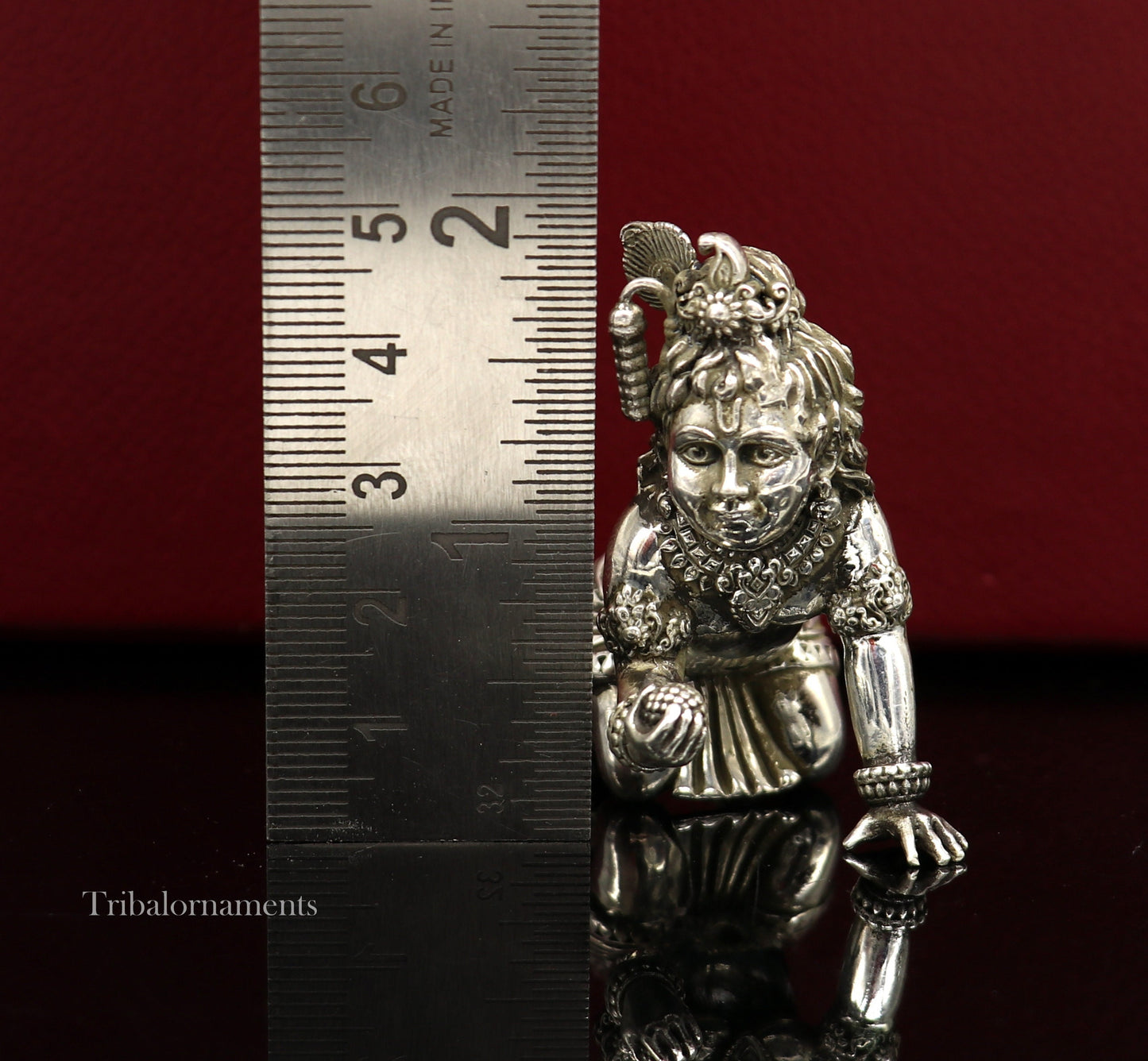 2" 925 silver handmade idol god little Krishna, Laddu Gopal, crawling Krishna small statue sculpture temple puja art, Diwali gift art231 - TRIBAL ORNAMENTS