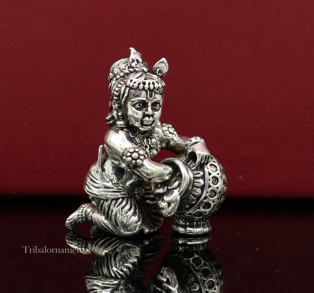 925 sterling silver crawling krishna, baby Krishna, Makkhan Gopala,Laddu Gopal, child Krishna, God krishna statue puja worshipping art223 - TRIBAL ORNAMENTS