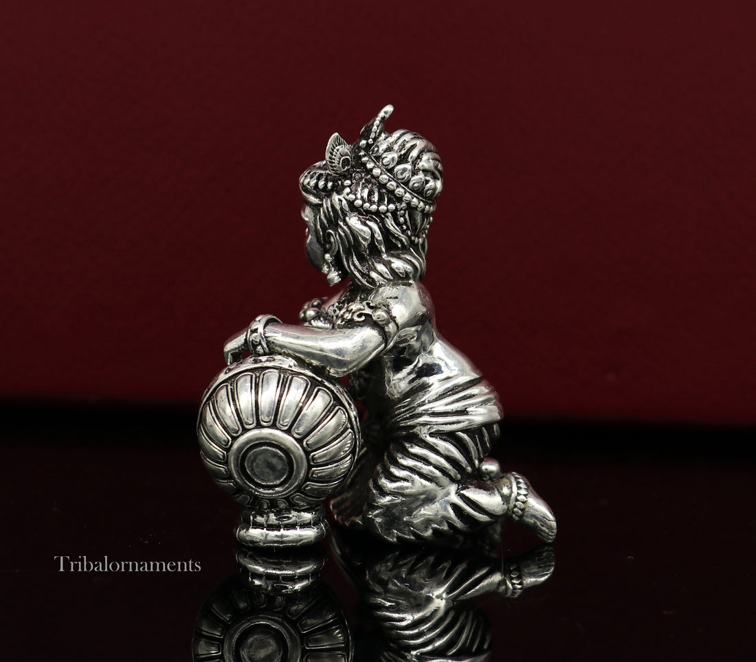 925 sterling silver crawling krishna, baby Krishna, Makkhan Gopala,Laddu Gopal, child Krishna, God krishna statue puja worshipping art223 - TRIBAL ORNAMENTS