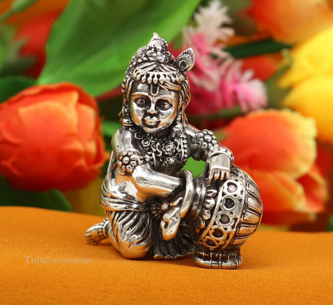 925 sterling silver crawling krishna, baby Krishna, Makkhan Gopala,Laddu Gopal, child Krishna, God krishna statue puja worshipping art223 - TRIBAL ORNAMENTS