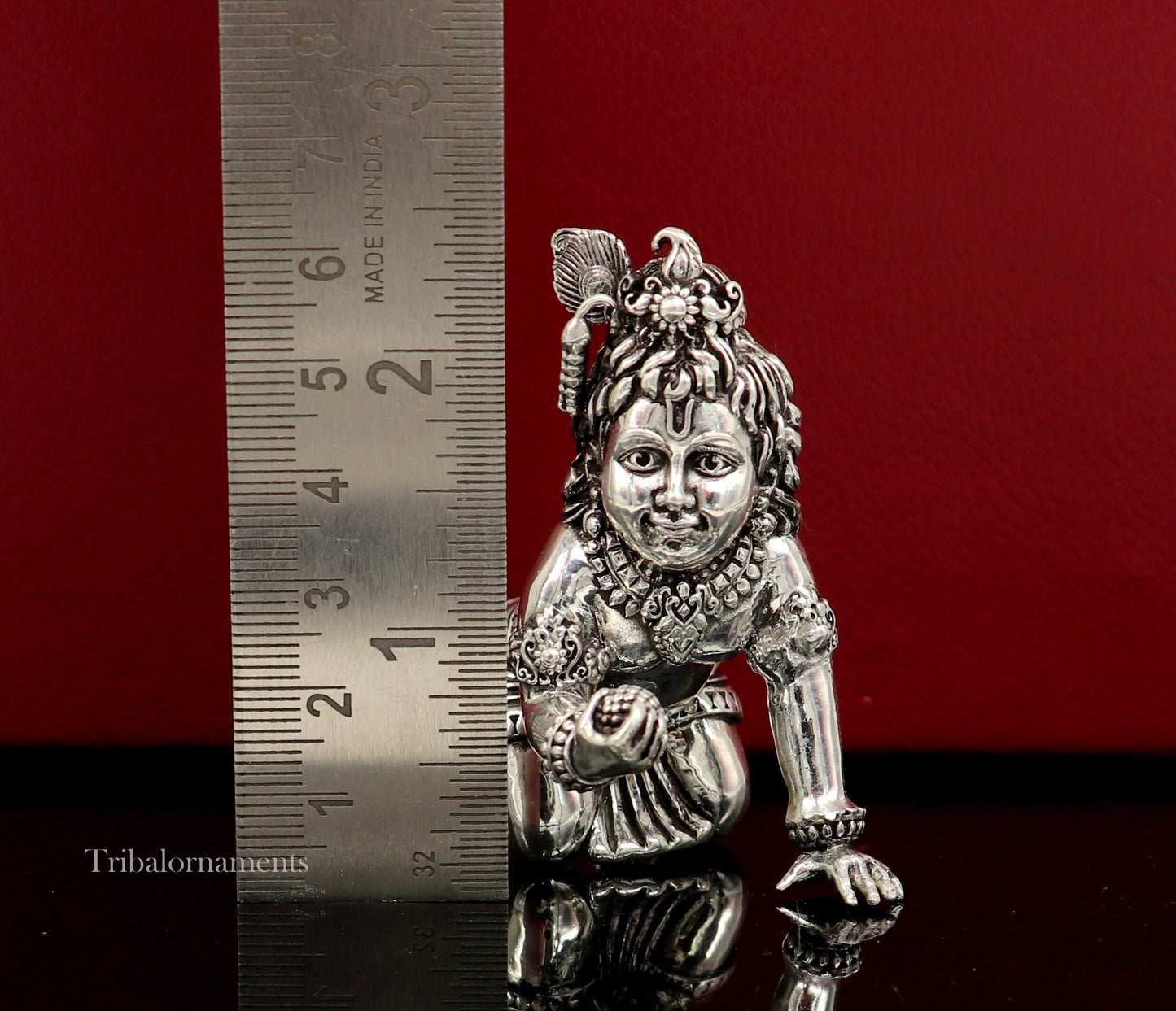 2" 925 silver handmade idol god little Krishna, Laddu Gopal, crawling Krishna small statue sculpture temple puja art, Diwali gift art224 - TRIBAL ORNAMENTS
