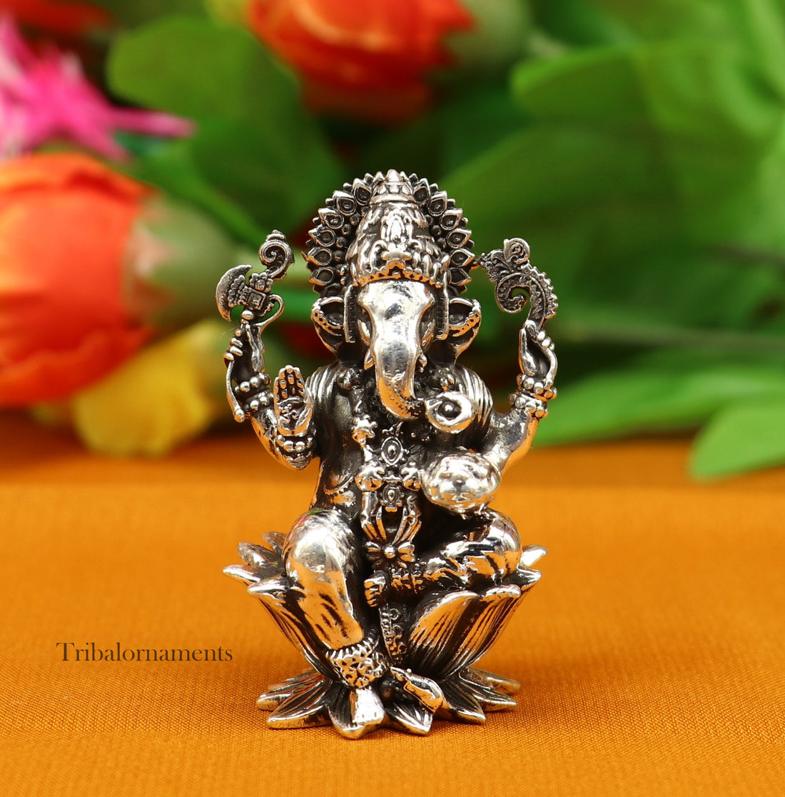 2." 925 Sterling silver handmade Hindu idols Laxmi, Ganesha and Saraswati statue, puja article figurine, best Diwali festival puja art55 - TRIBAL ORNAMENTS