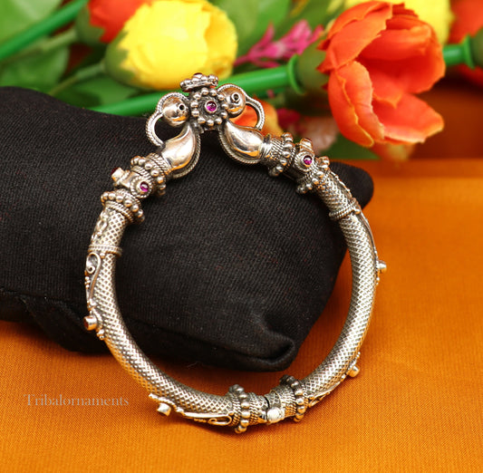 925 sterling silver customized indian vintage style bangle bracelet kada with unique locking system, best girl's belly dance jewelry nssk479 - TRIBAL ORNAMENTS