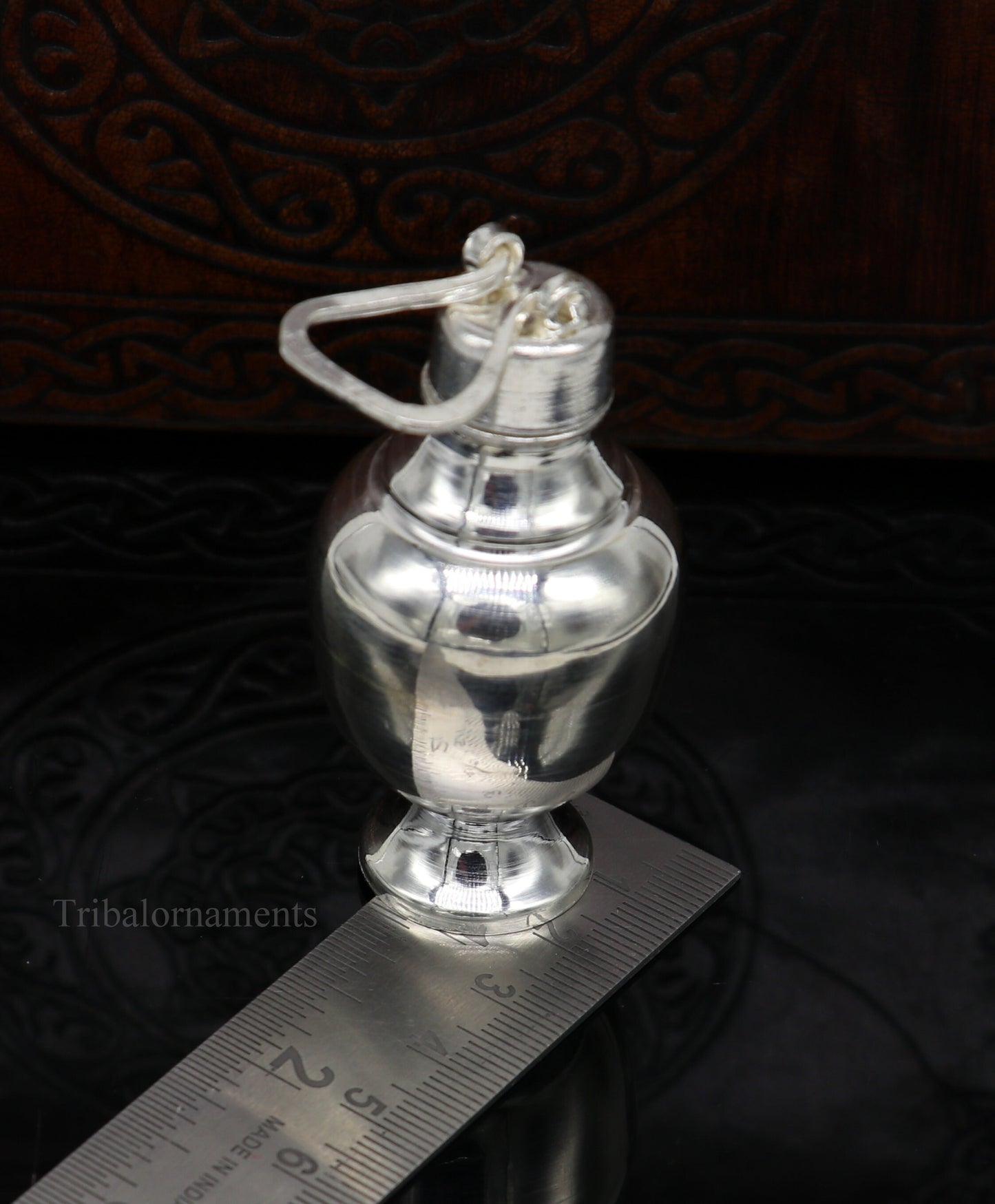 925 sterling silver handmade plain design Gangjali, Silver Gangajal Patra, best silver water pot kalash puja utensils Diwali special su417 - TRIBAL ORNAMENTS