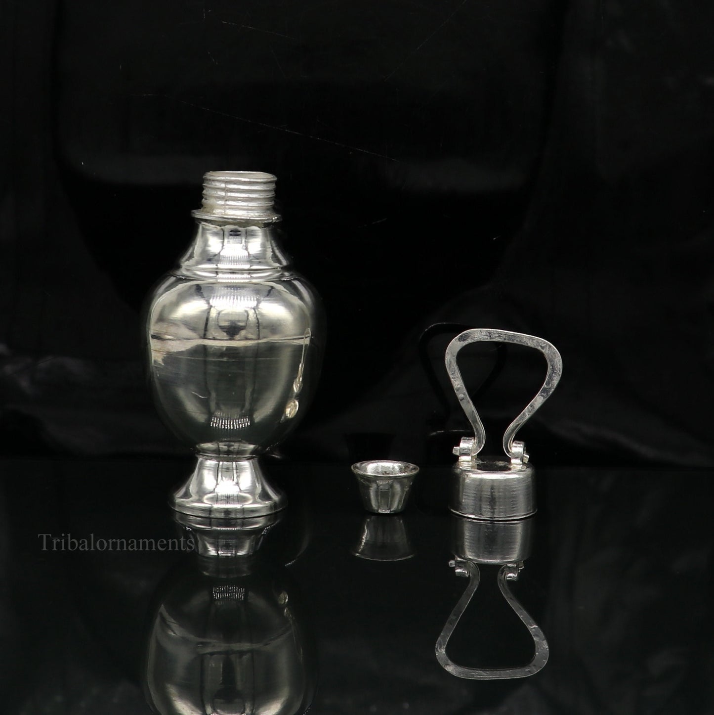 925 sterling silver handmade plain design Gangjali, Silver Gangajal Patra, best silver water pot kalash puja utensils Diwali special su417 - TRIBAL ORNAMENTS
