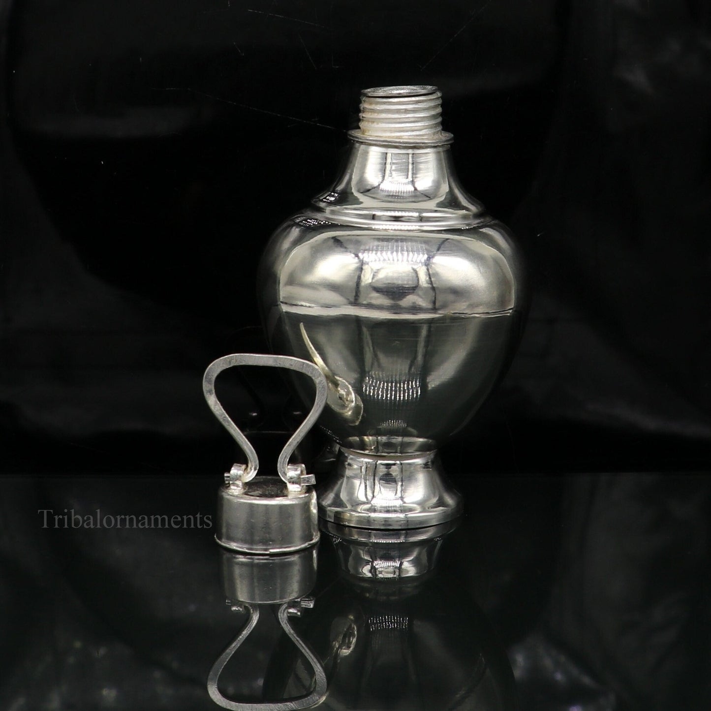 925 sterling silver handmade plain glossy Gangjali, Silver Gangajal Patra, best silver water pot kalash puja utensils Diwali special su418 - TRIBAL ORNAMENTS