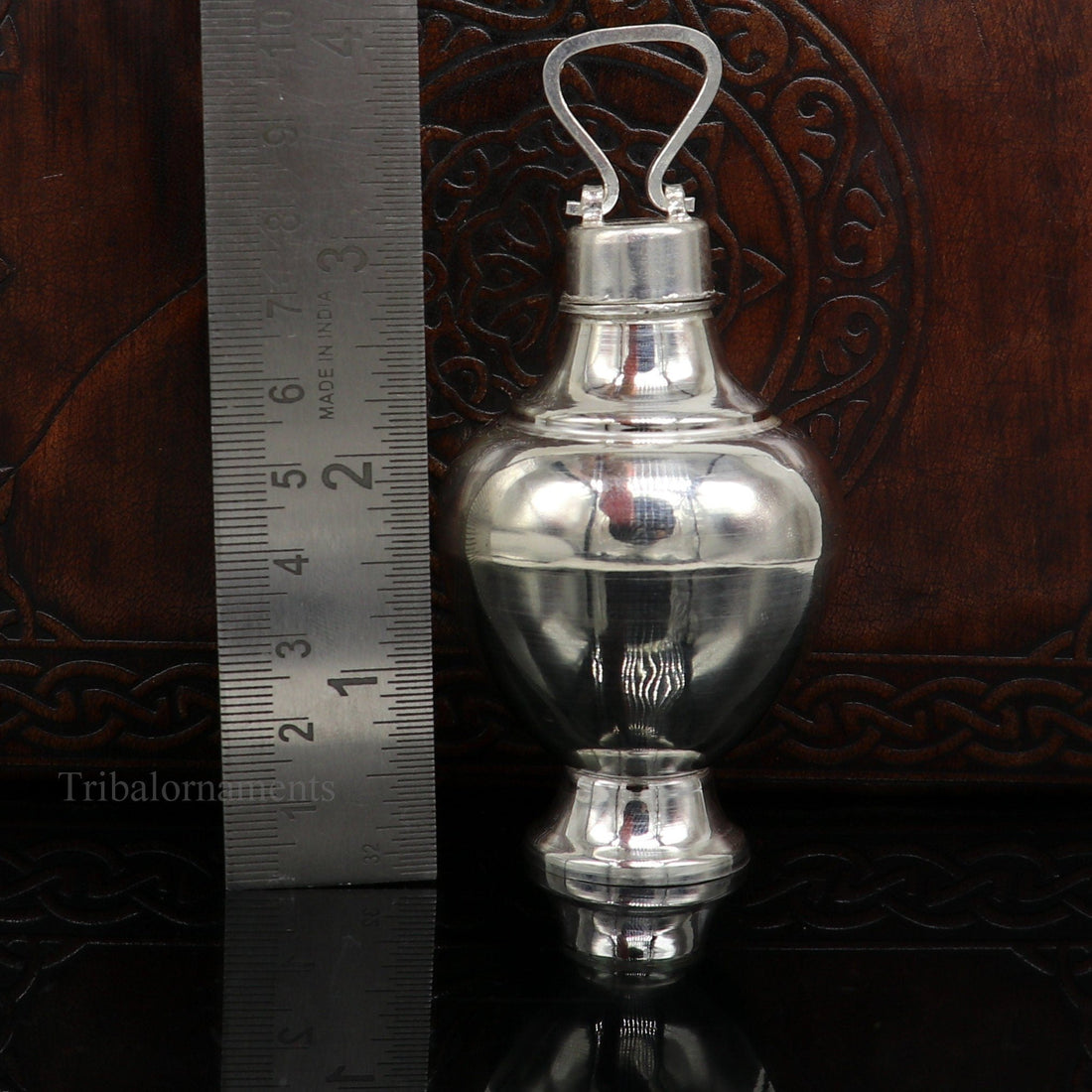 925 sterling silver handmade plain glossy Gangjali, Silver Gangajal Patra, best silver water pot kalash puja utensils Diwali special su418 - TRIBAL ORNAMENTS