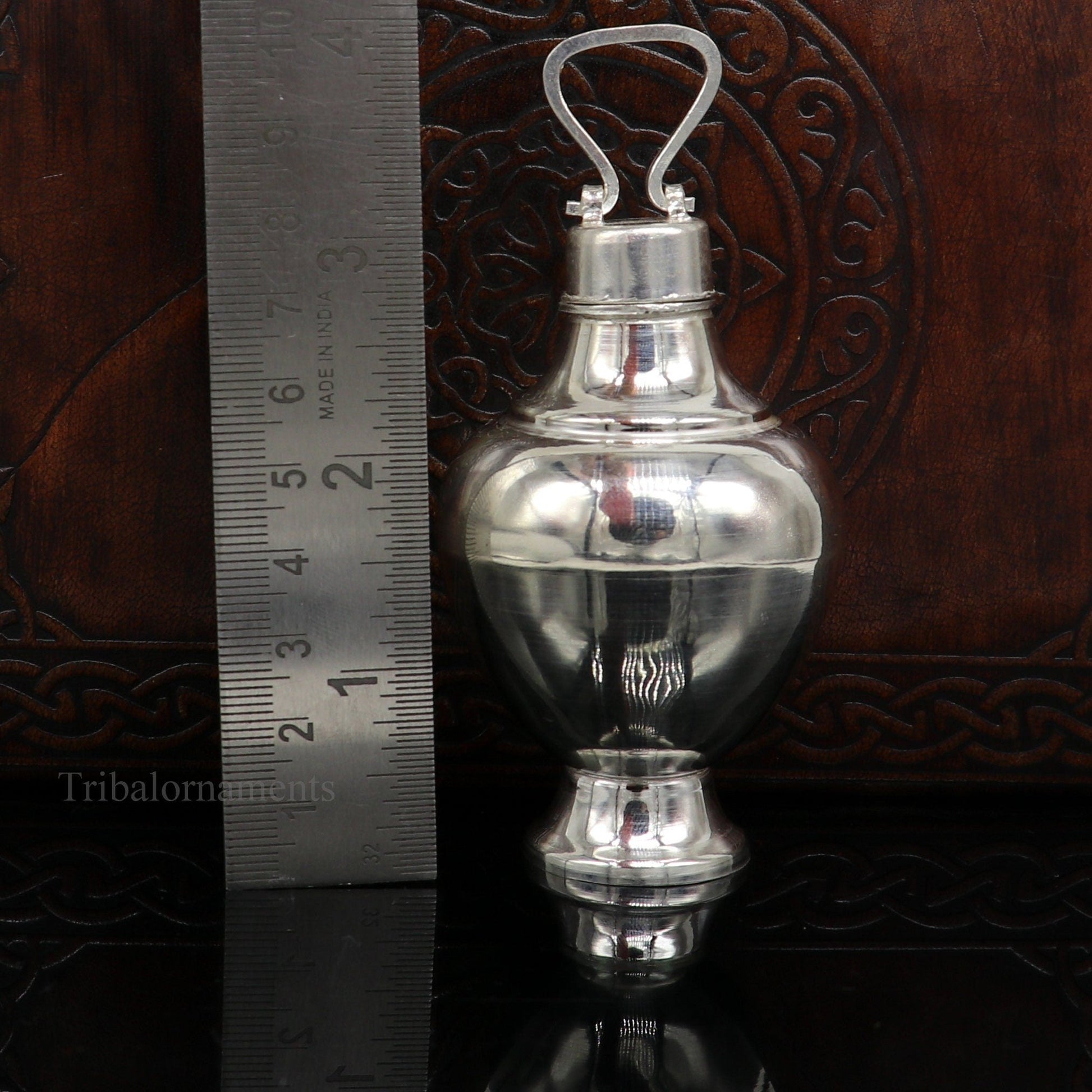 925 sterling silver handmade plain glossy Gangjali, Silver Gangajal Patra, best silver water pot kalash puja utensils Diwali special su418 - TRIBAL ORNAMENTS