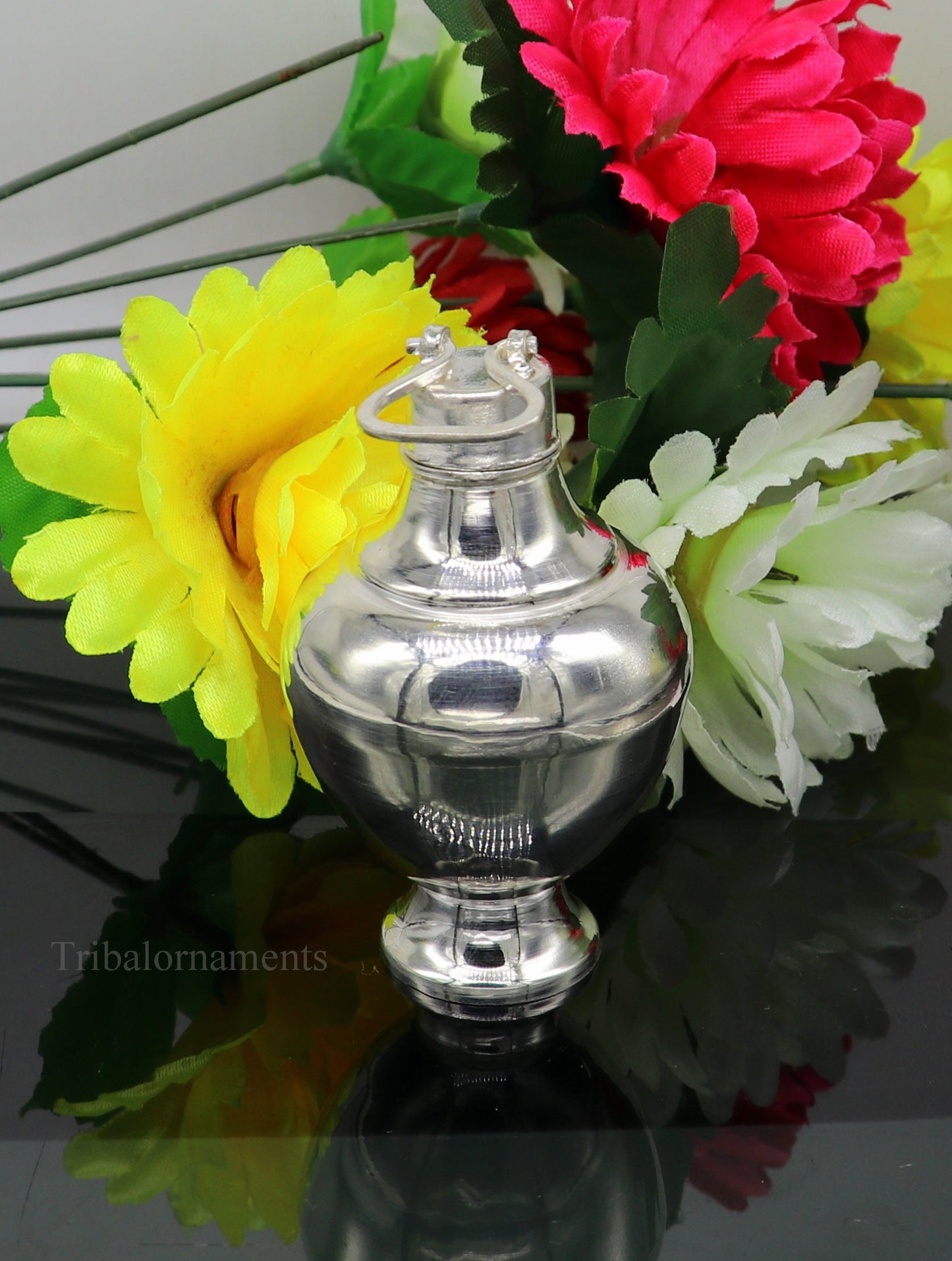 925 sterling silver handmade plain glossy Gangjali, Silver Gangajal Patra, best silver water pot kalash puja utensils Diwali special su418 - TRIBAL ORNAMENTS