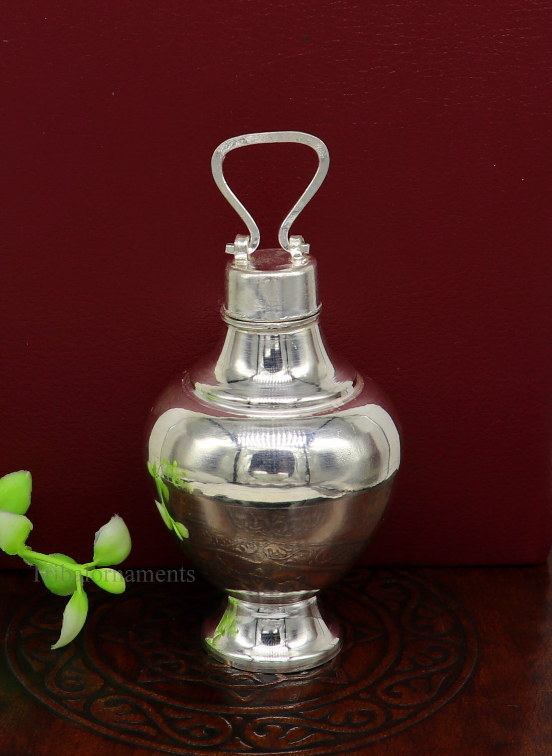 925 sterling silver handmade plain glossy Gangjali, Silver Gangajal Patra, best silver water pot kalash puja utensils Diwali special su418 - TRIBAL ORNAMENTS