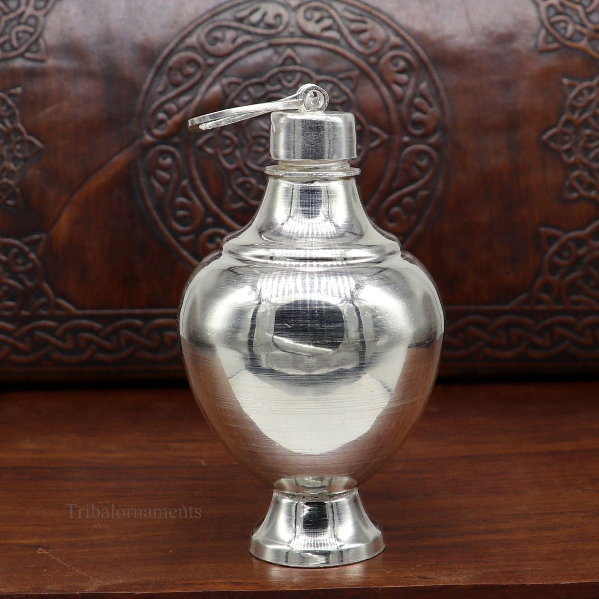 925 sterling silver handmade plain glossy Gangjali, Silver Gangajal Patra, best silver water pot kalash puja utensils Diwali special su419 - TRIBAL ORNAMENTS