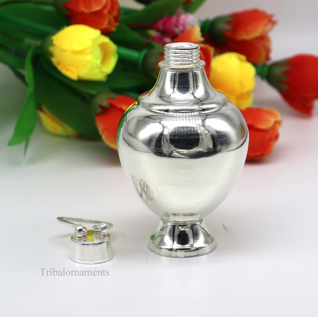 925 sterling silver handmade plain glossy Gangjali, Silver Gangajal Patra, best silver water pot kalash puja utensils Diwali special su419 - TRIBAL ORNAMENTS