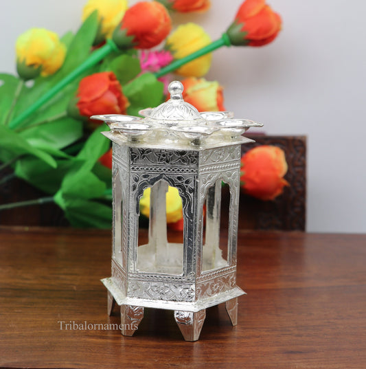 925 sterling silver handmade vintage antique design Hatri, best puja article with 5 lamp on it, best home temple decor utensils indiasu420 - TRIBAL ORNAMENTS