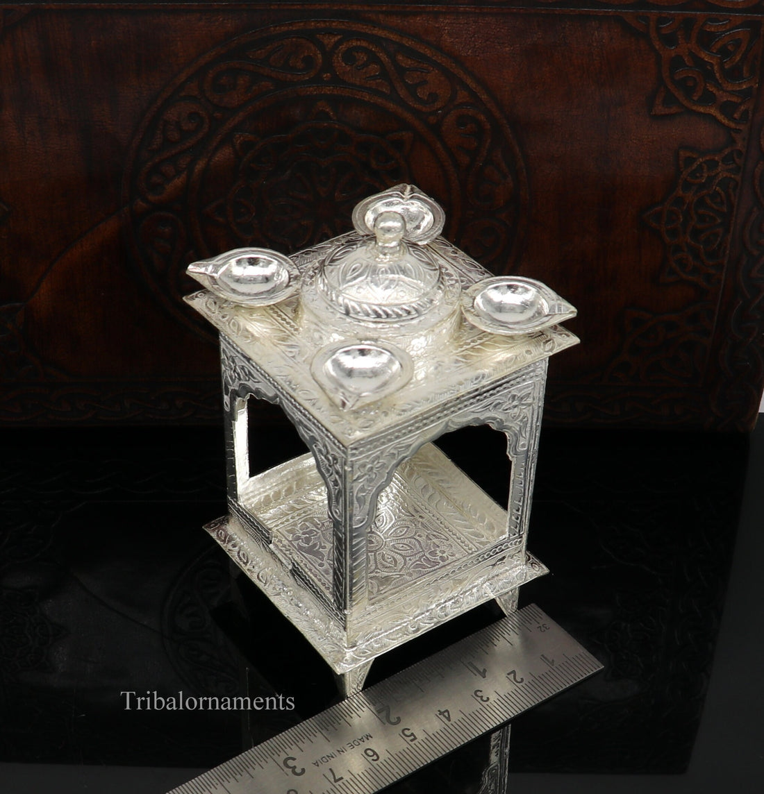 925 sterling silver handmade vintage antique design Hatri, best puja article with 5 lamp on it, best home temple decor utensils indiasu421 - TRIBAL ORNAMENTS