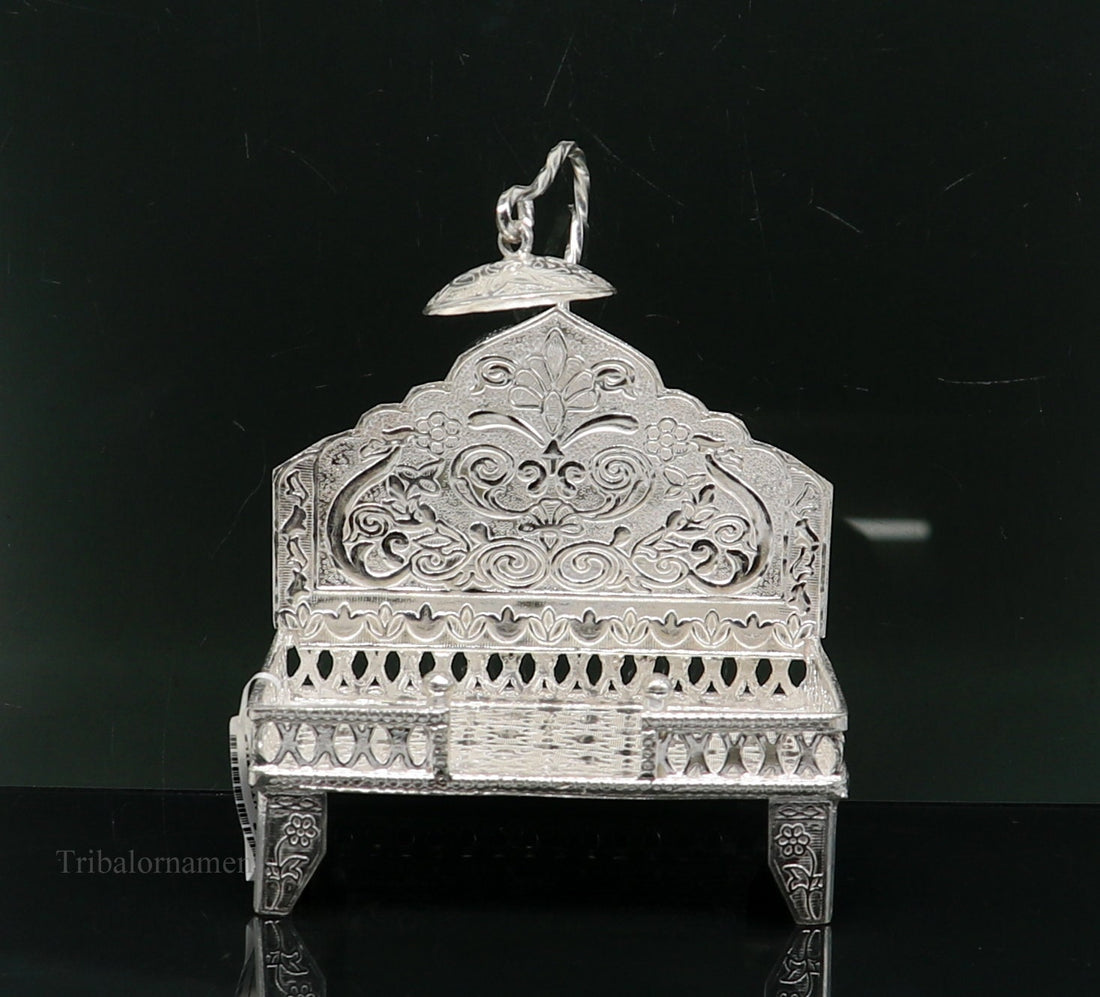 925 pure sterling silver handcrafted Singhasan, idol krishna Bal Gopala Throne, God statue's Palna chair, temple art puja article su424 - TRIBAL ORNAMENTS