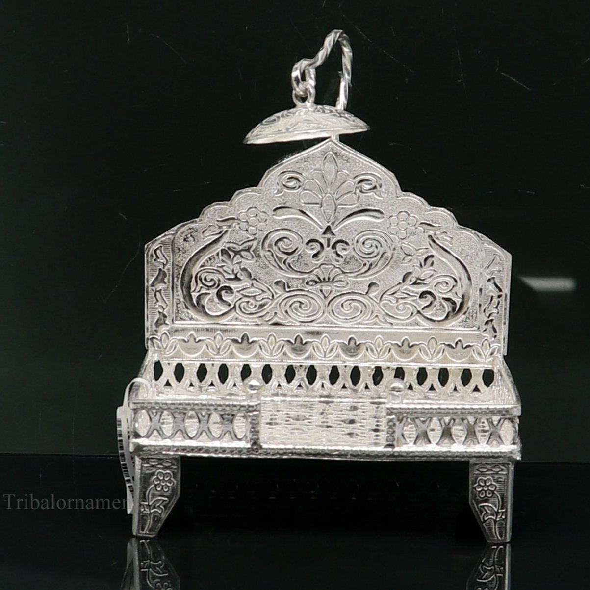 925 pure sterling silver handcrafted Singhasan, idol krishna Bal Gopala Throne, God statue's Palna chair, temple art puja article su424 - TRIBAL ORNAMENTS