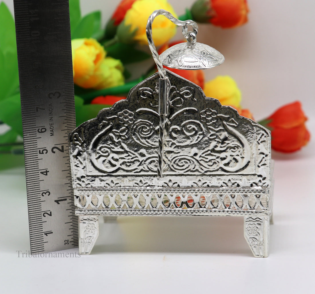 925 pure sterling silver handcrafted Singhasan, idol krishna Bal Gopala Throne, God statue's Palna chair, temple art puja article su424 - TRIBAL ORNAMENTS