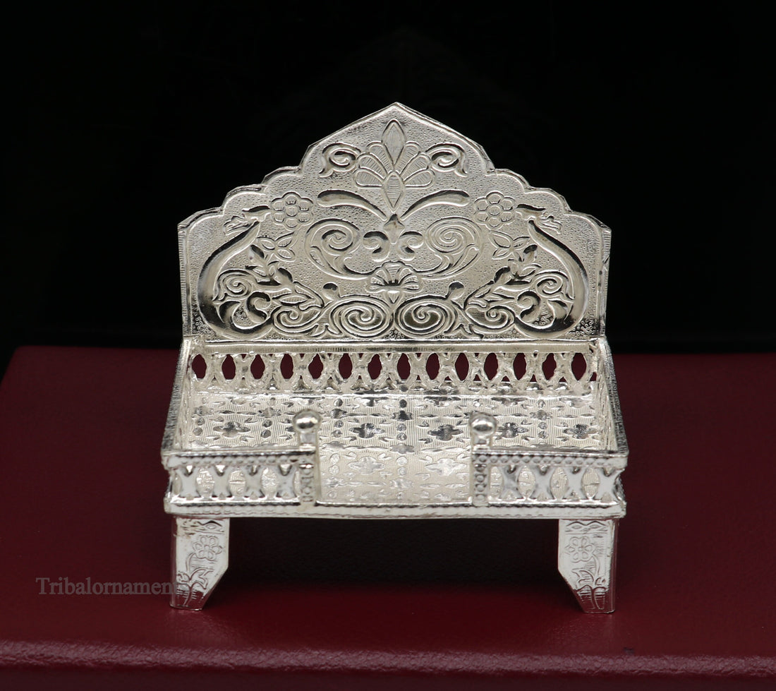 925 pure sterling silver handcrafted Singhasan,idols and goddess Throne, God statue Palna chair, temple art laddu gopal puja article su1015 - TRIBAL ORNAMENTS