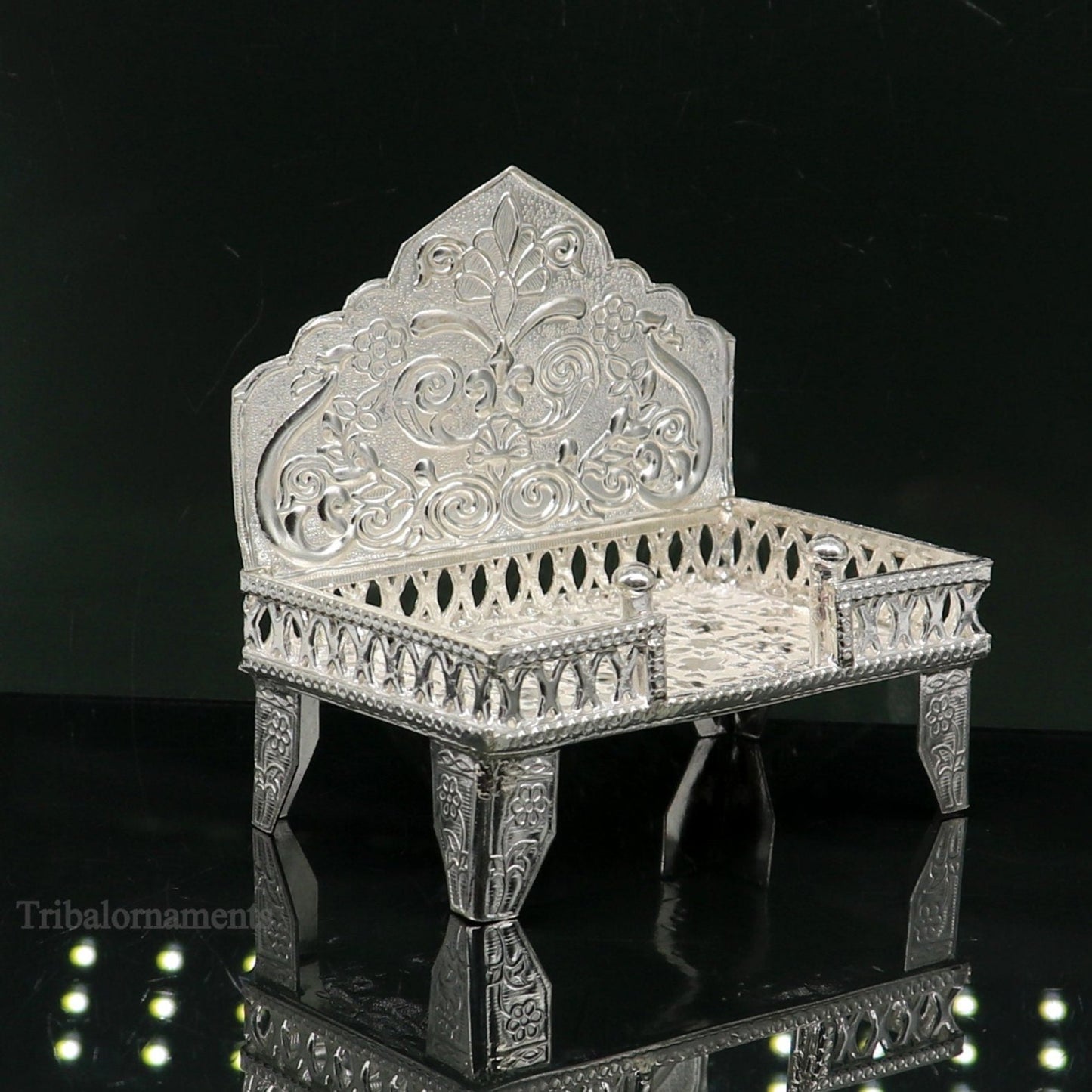 925 pure sterling silver handcrafted Singhasan, idol krishna Bal Gopala Throne, God statue's Palna chair, temple art puja article su425 - TRIBAL ORNAMENTS