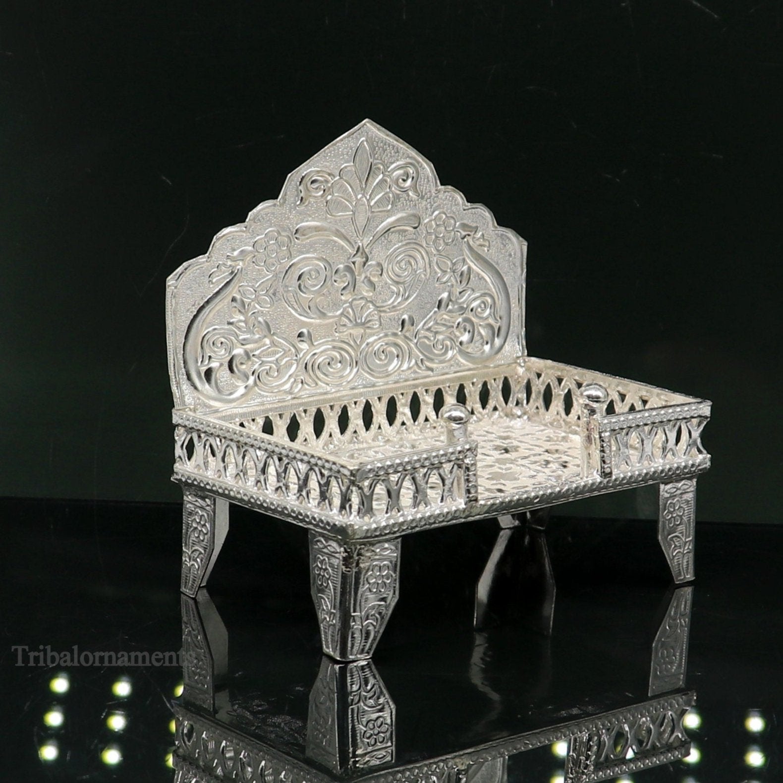 925 pure sterling silver handcrafted Singhasan, idol krishna Bal Gopala Throne, God statue's Palna chair, temple art puja article su425 - TRIBAL ORNAMENTS