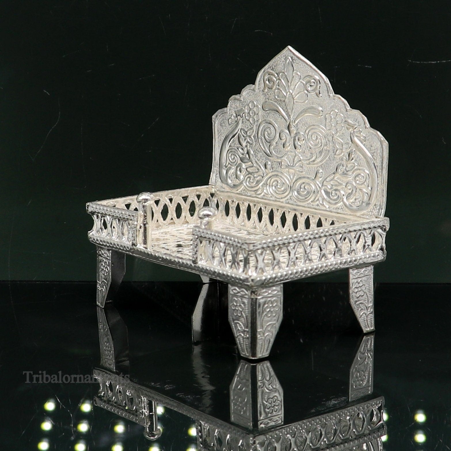 925 pure sterling silver handcrafted Singhasan, idol krishna Bal Gopala Throne, God statue's Palna chair, temple art puja article su425 - TRIBAL ORNAMENTS