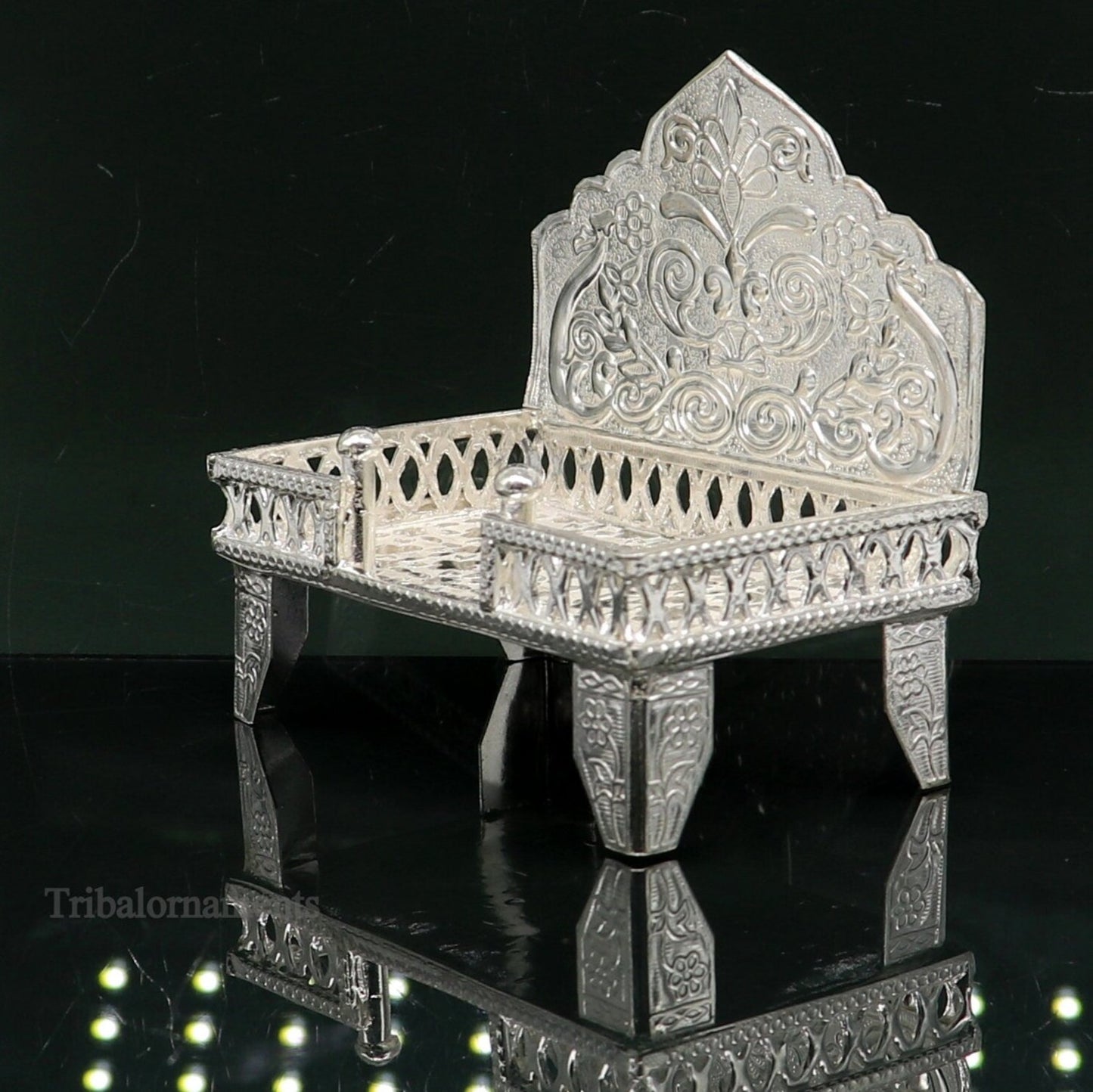 925 pure sterling silver handcrafted Singhasan,idols and goddess Throne, God statue Palna chair, temple art laddu gopal puja article su1015 - TRIBAL ORNAMENTS