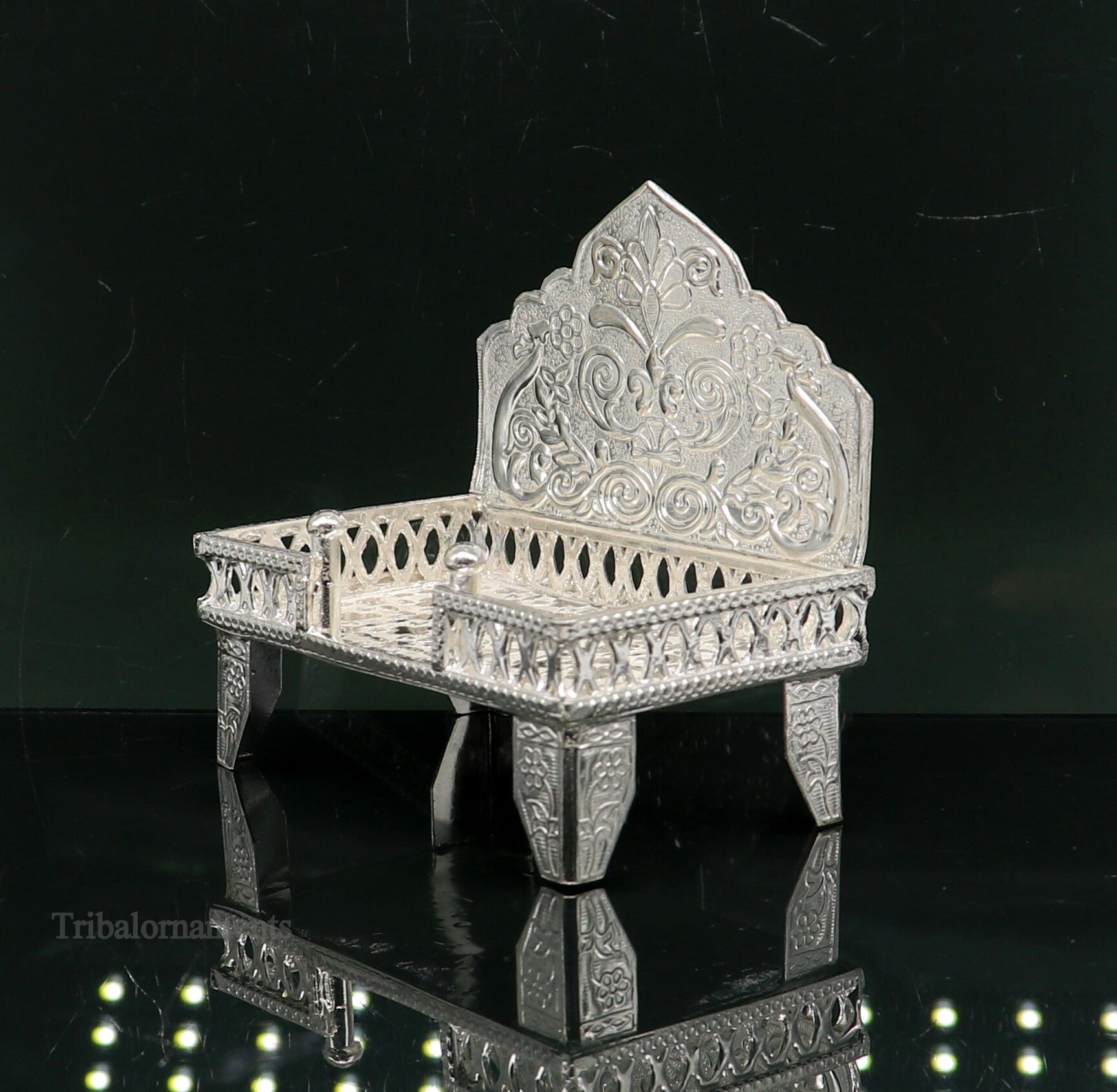 925 pure sterling silver handcrafted Singhasan,idols and goddess Throne, God statue Palna chair, temple art laddu gopal puja article su1015 - TRIBAL ORNAMENTS