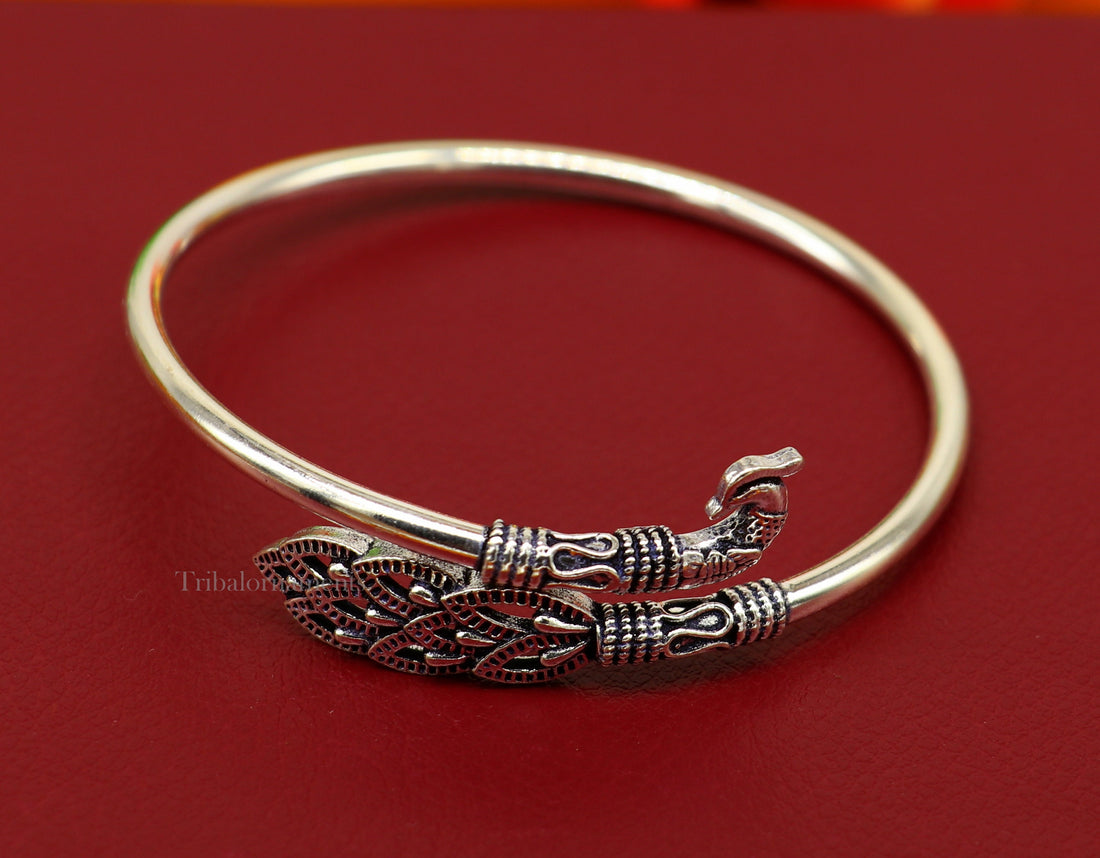 Peacock style 925 sterling silver exclusive design handmade bangle bracelet, easy to plug with your wrist, pure silver kada jewelry nba199 - TRIBAL ORNAMENTS