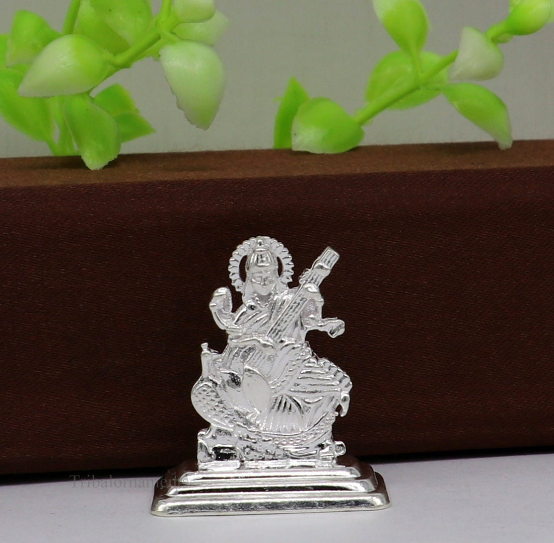 Solid Sterling silver handmade customized Hindu idol Saraswati  sharda maa statue, puja article figurine, home décor ,silver Articles art48 - TRIBAL ORNAMENTS