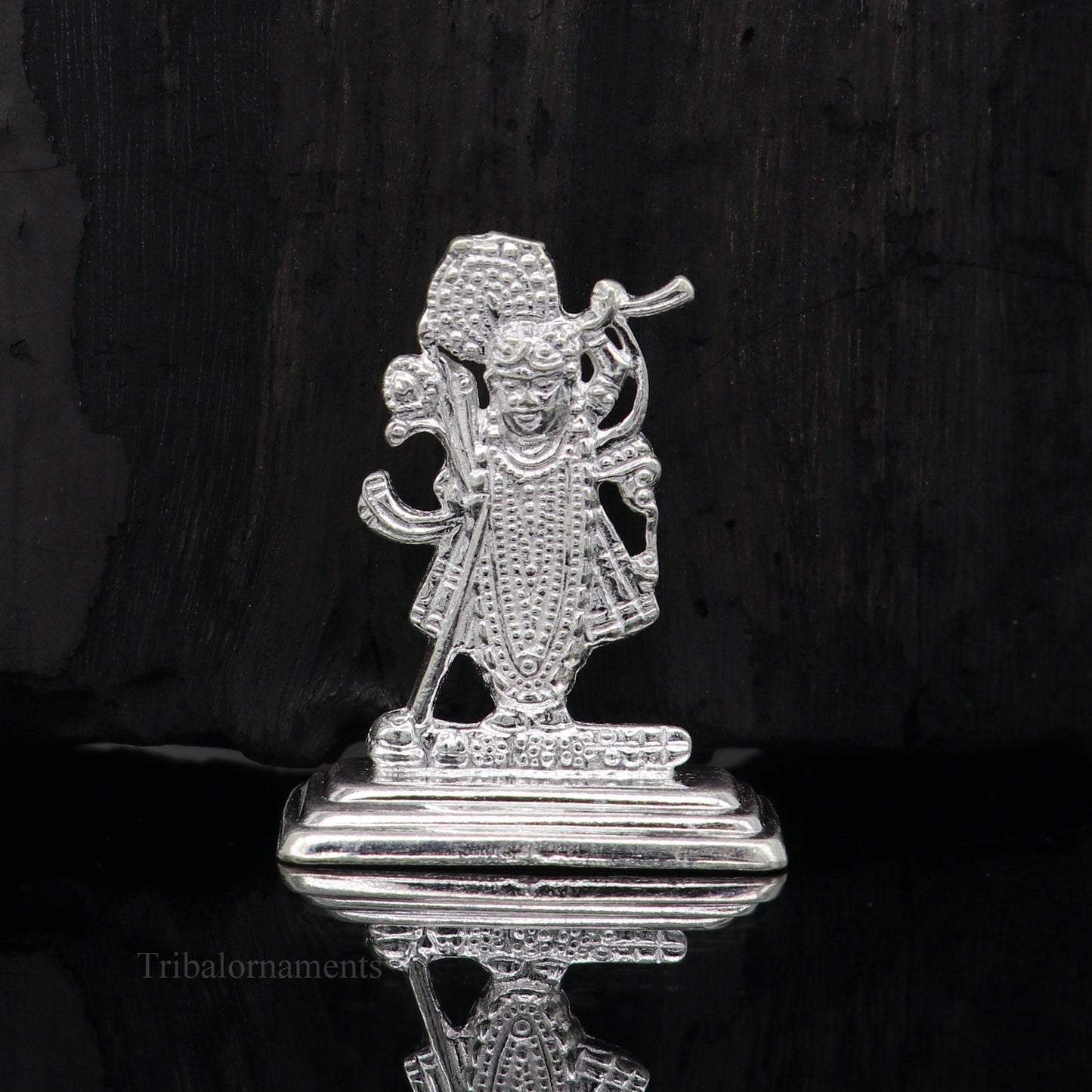 Sterling silver handmade design Indian Idols Lord Krishna Shrinathji statue figurine, puja articles decorative gift diwali puja art0050 - TRIBAL ORNAMENTS