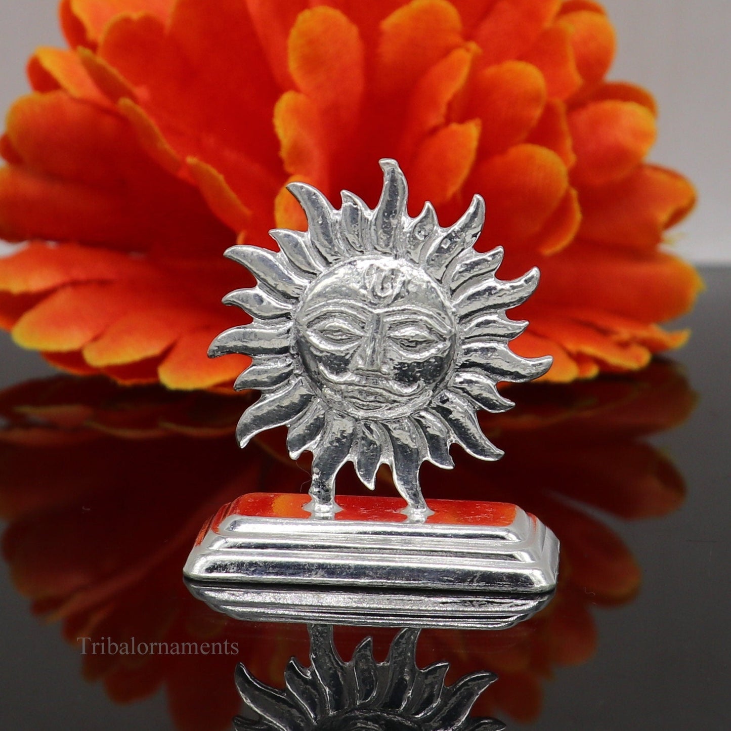 Sterling silver handmade design Indian Idols sun ro suraj statue figurine, puja articles decorative gift diwali puja art52 - TRIBAL ORNAMENTS