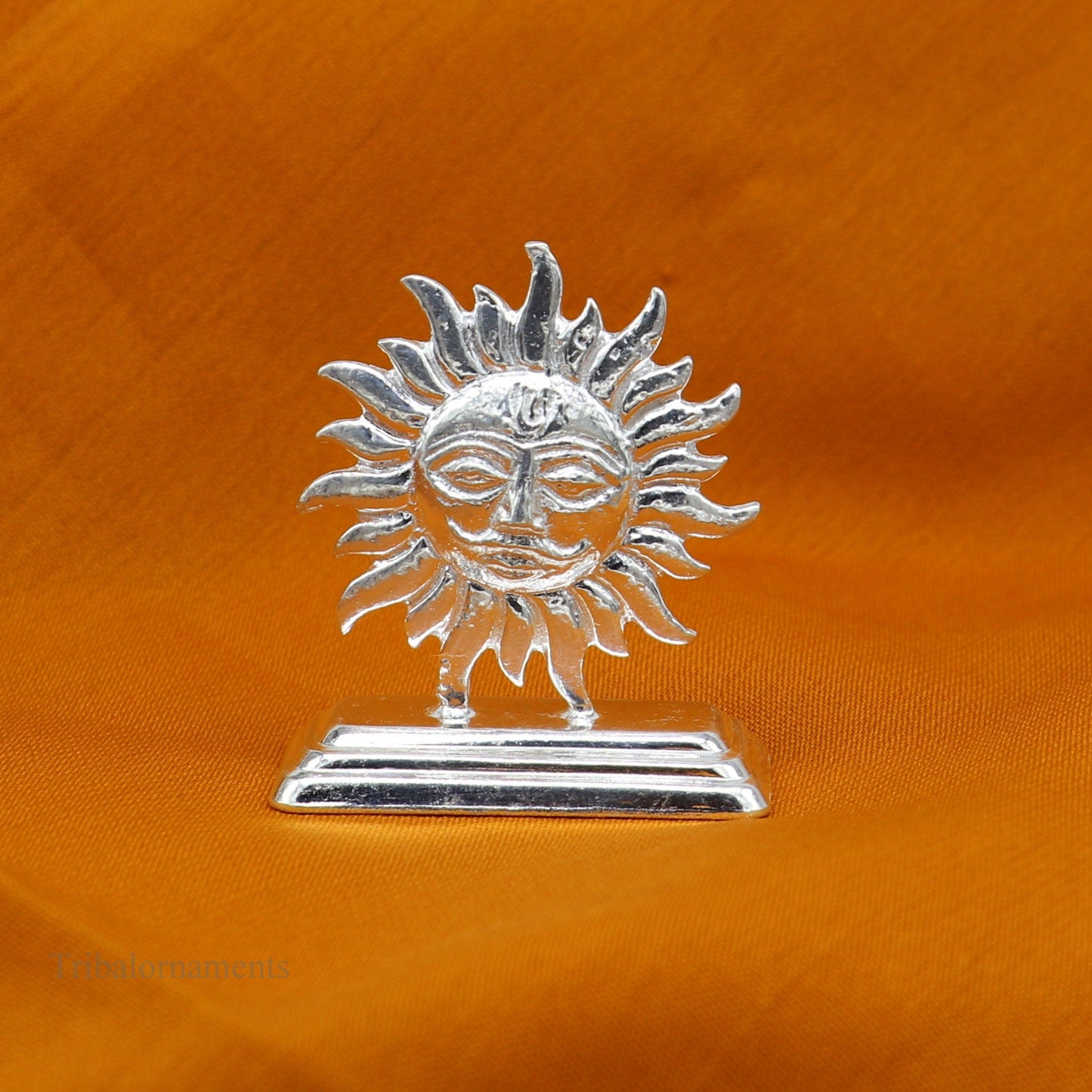 Sterling silver handmade design Indian Idols sun ro suraj statue figurine, puja articles decorative gift diwali puja art52 - TRIBAL ORNAMENTS