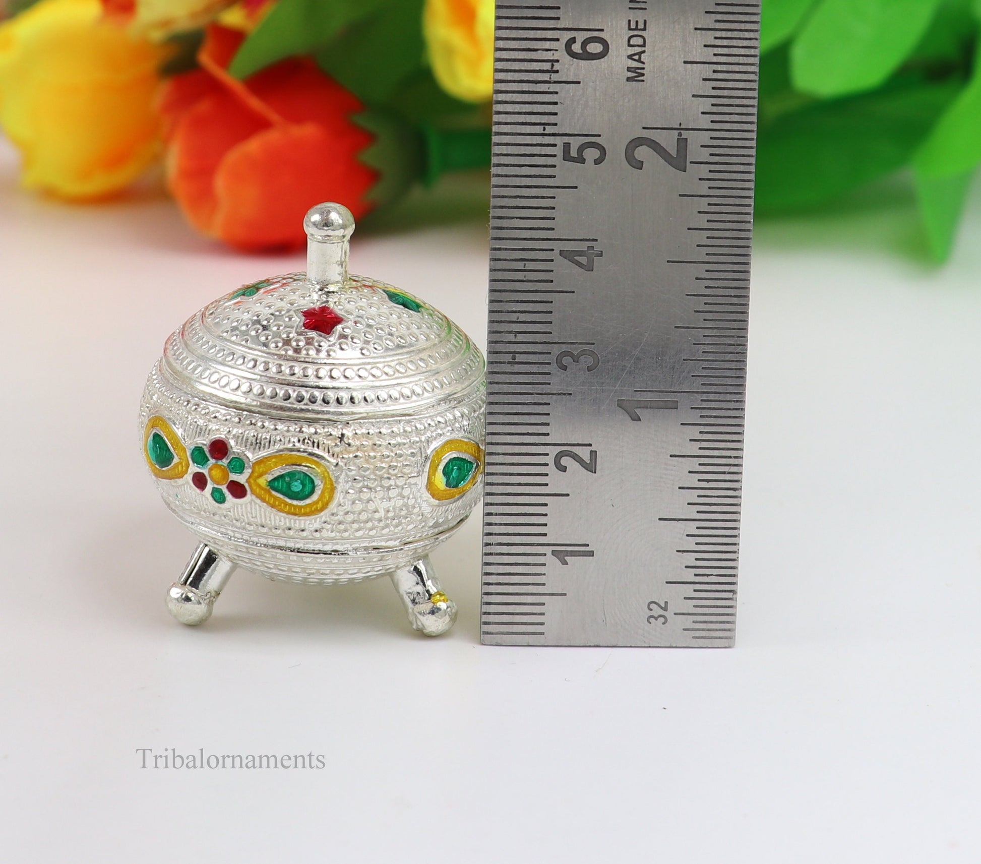 925 Sterling silver handmade fabulous trinket box, solid container box, casket box, sindoor box, enamel work customized gifting box stb179 - TRIBAL ORNAMENTS