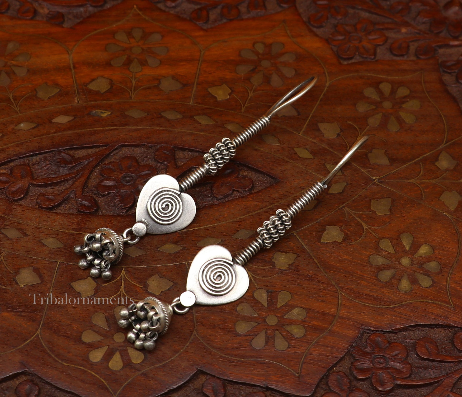 92.5 Sterling silver handmade charm hoops earring jhumka, excellent customized best gift for brides girls ethnic tribal jewelry ear980 - TRIBAL ORNAMENTS