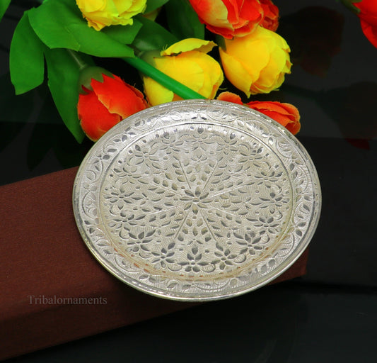 925 Sterling silver handmade solid silver plate or tray, idols puja Prasadam(foods) plates puja article, silver gifting utensils sv241 - TRIBAL ORNAMENTS