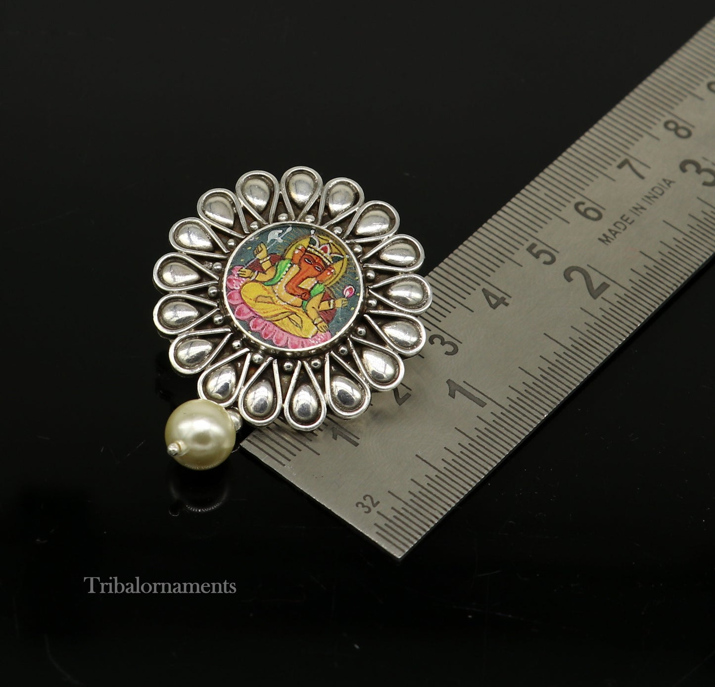 92.5 Sterling Silver Hand Painted Miniature Art Painting photo God Ganesha Glass Framed Stud earring ethnic stylish tribal jewelry ear1032 - TRIBAL ORNAMENTS