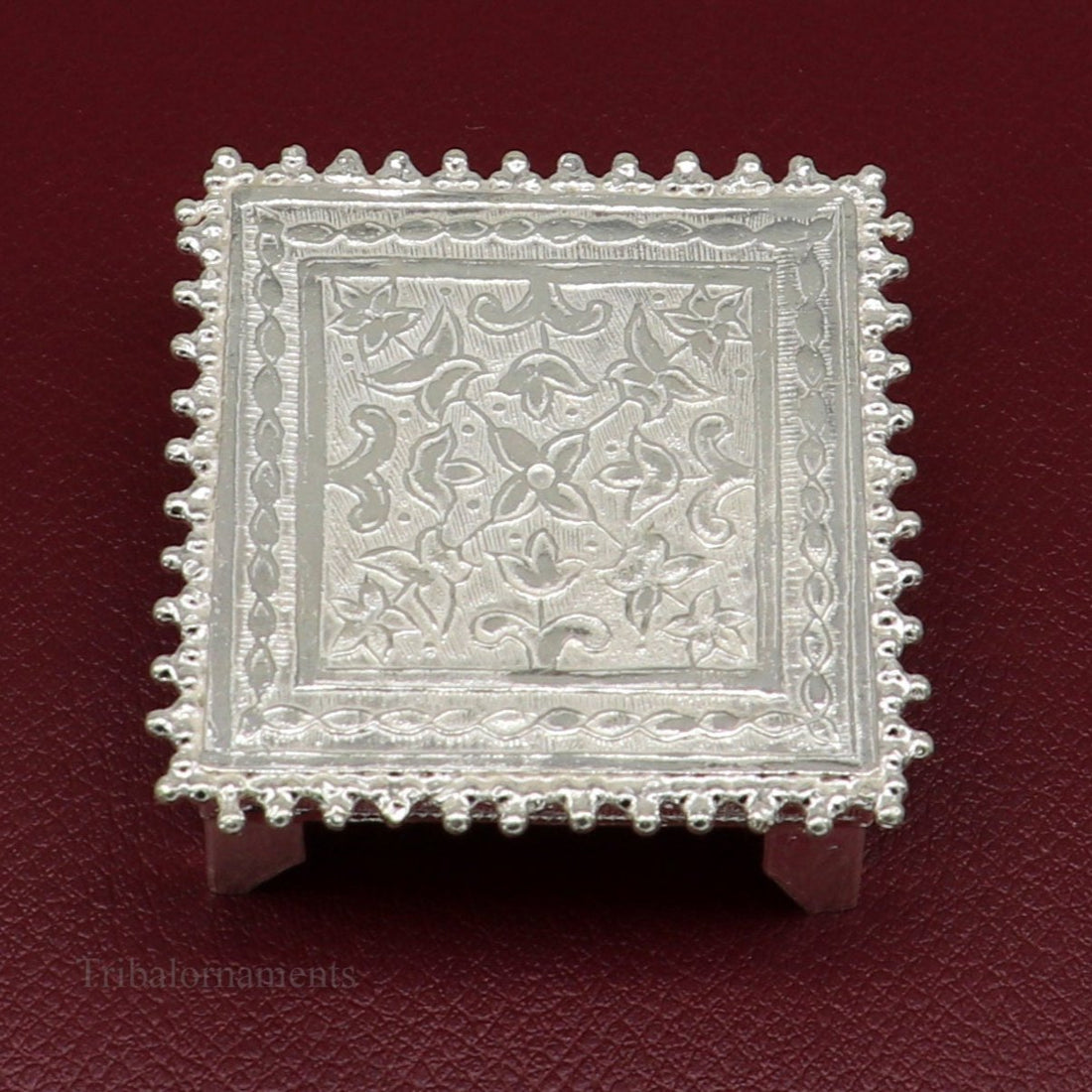 2" Vintage design Sterling silver handmade customize small square shape table/bazot/chouki, excellent home puja utensils temple art su430 - TRIBAL ORNAMENTS