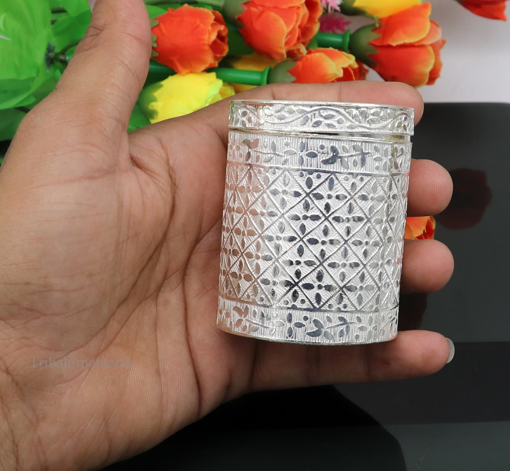 2.5" 925 solid silver utensils vintage style trinket box, container/casket box bridal floral work box, jewelry box silver utensils stb202 - TRIBAL ORNAMENTS