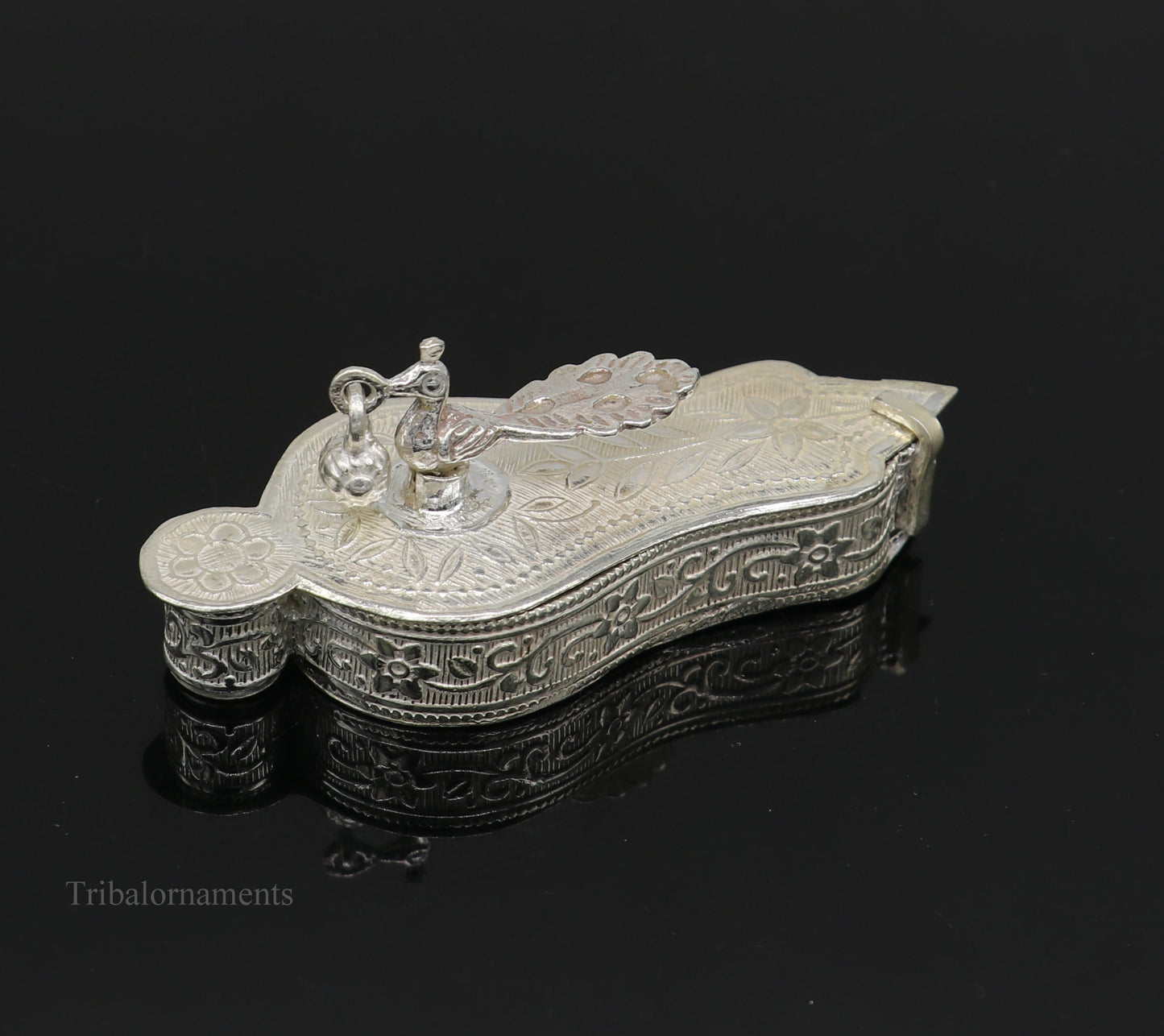 925 sterling silver handmade fabulous unique design peacock trinket box, brides gift, casket box silver article, silver utensils stb161 - TRIBAL ORNAMENTS